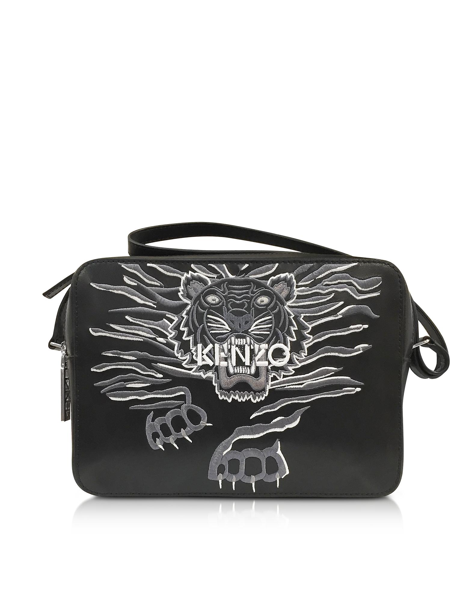 Lyst Kenzo Black Leather Large Geo Tiger Crossbody Bag in Black