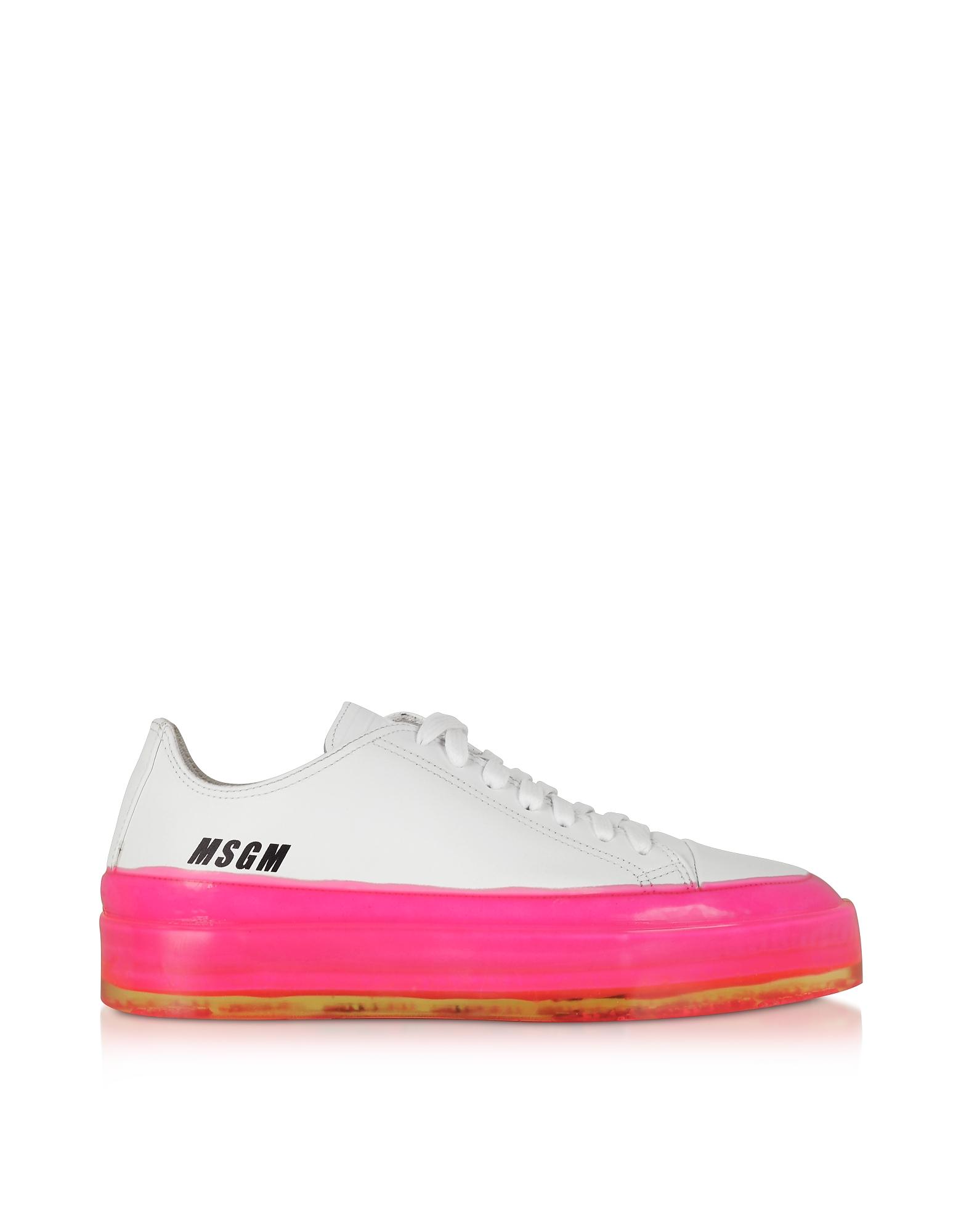 MSGM Leather Fuchsia Floating Sneakers in White - Lyst