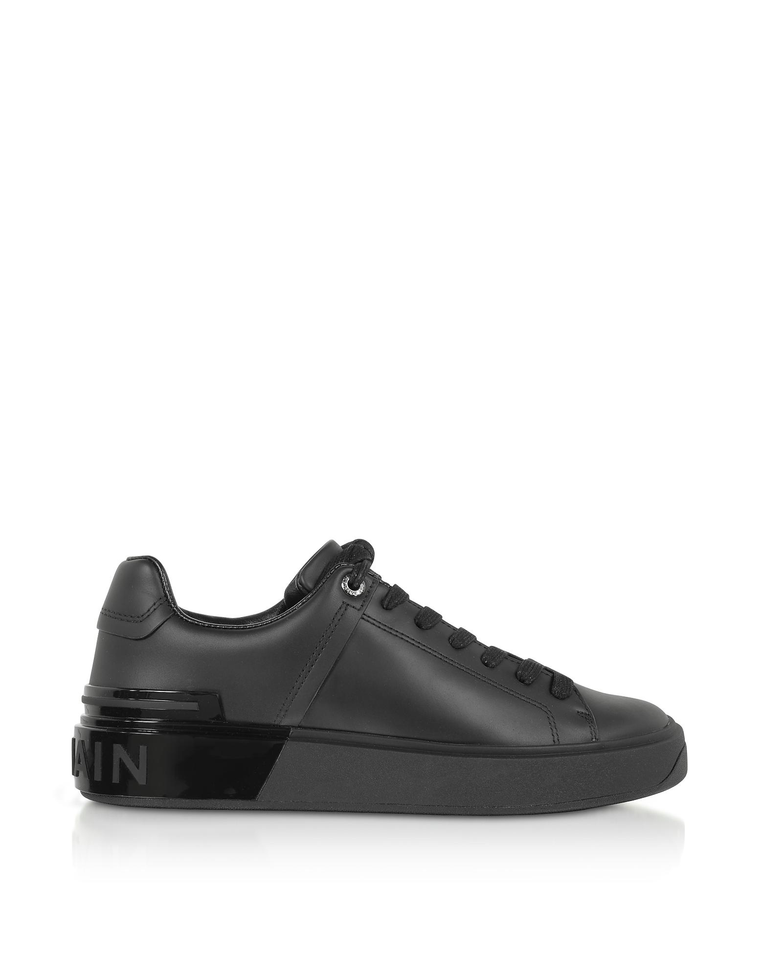 Balmain Black Leather Lace Up Women's Sneakers - Lyst