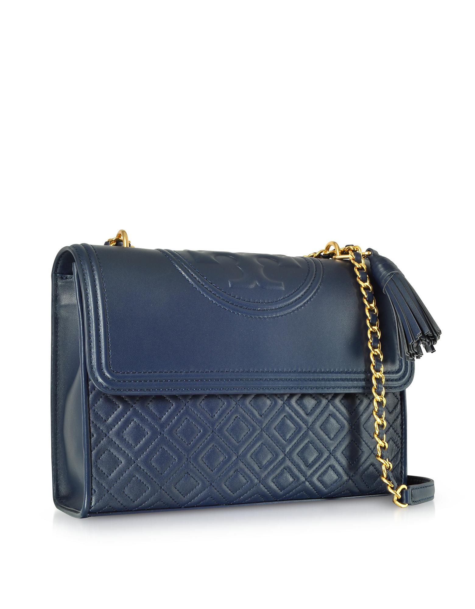 Tory Burch Fleming Royal Navy Leather Convertible Shoulder Bag in Blue