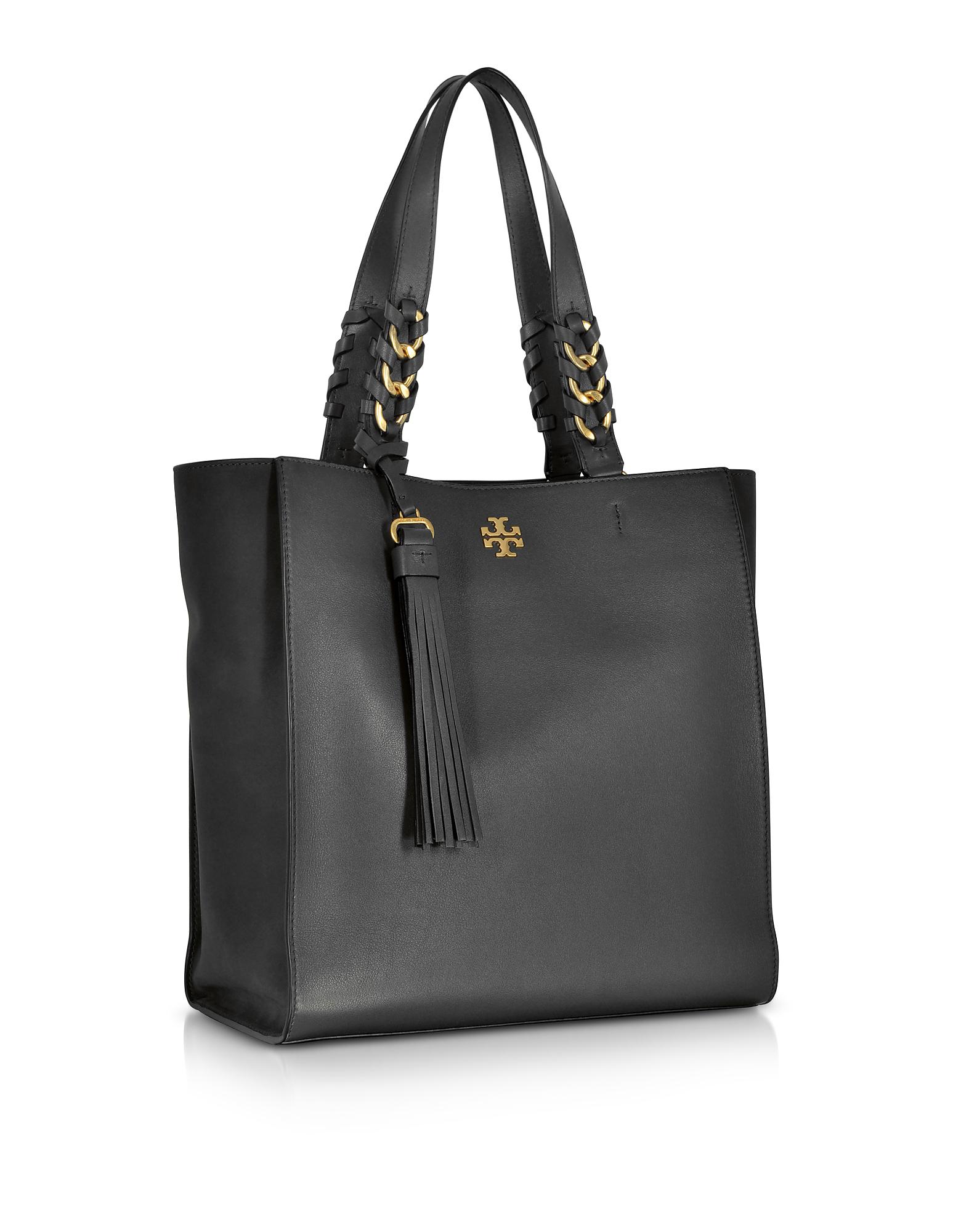 Tory Burch Brooke Black Leather Tote Bag W/suede Trims - Lyst
