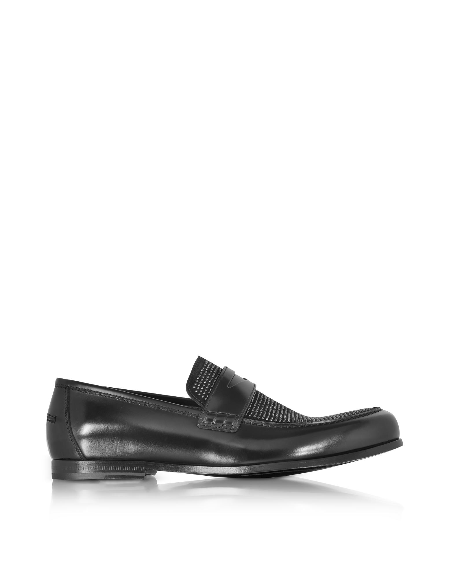 Lyst - Jimmy Choo Darblay Shiny Black Leather And Suede Loafers W/studs ...