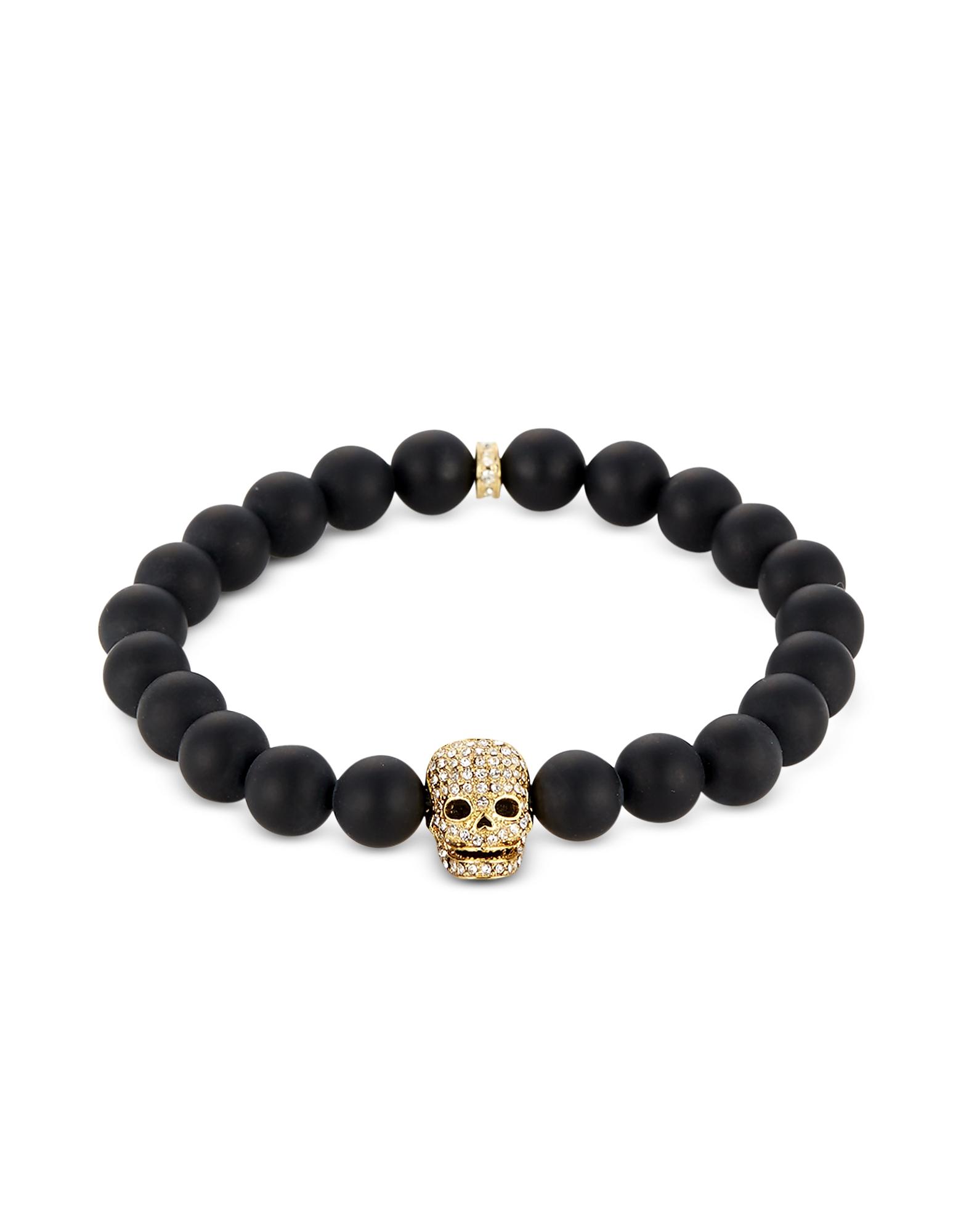 Northskull Matte Black Onyx/gold Skull Bracelet With Crystals for Men ...