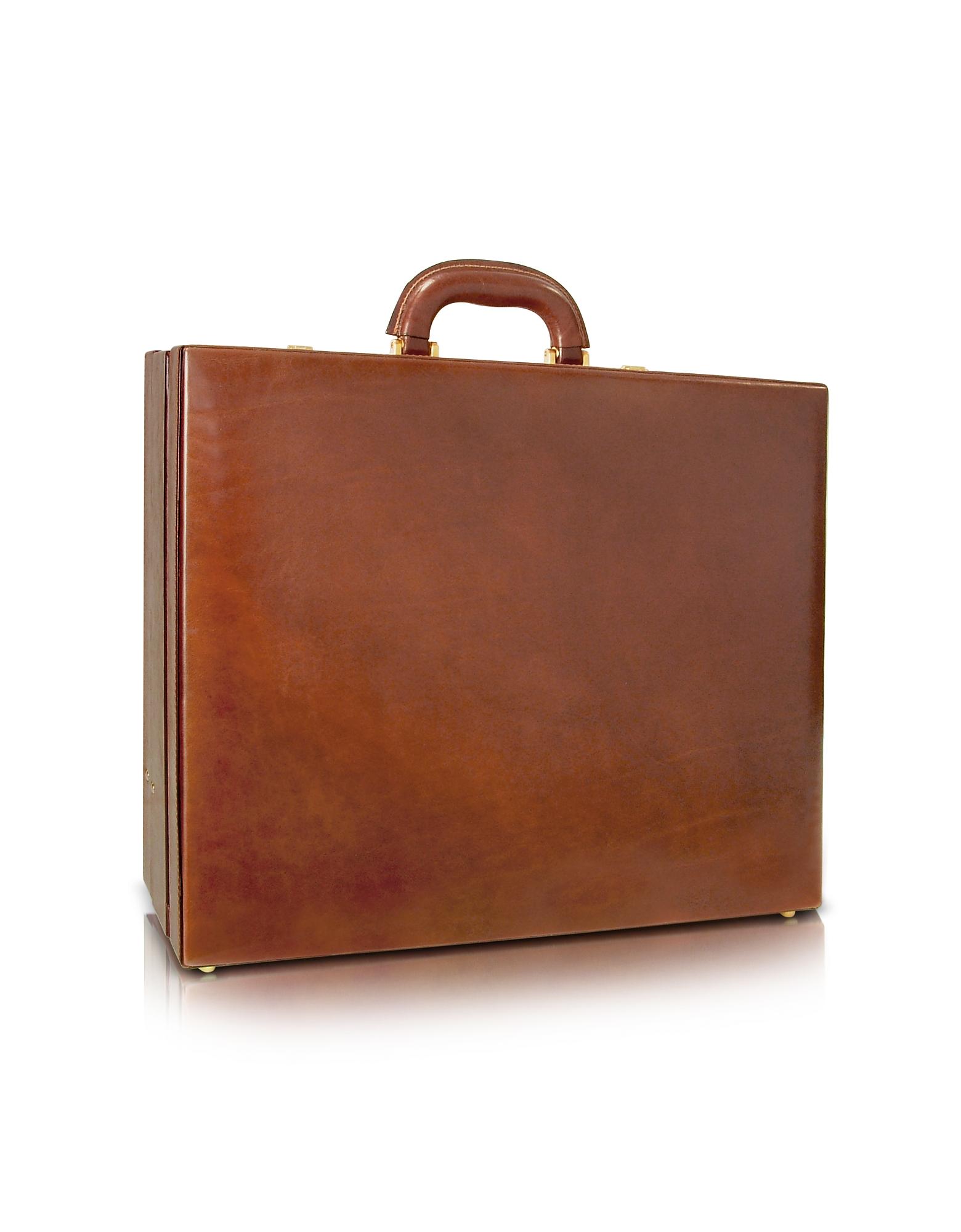 Chiarugi Men's Handmade Brown Leather Attache Briefcase in Brown for