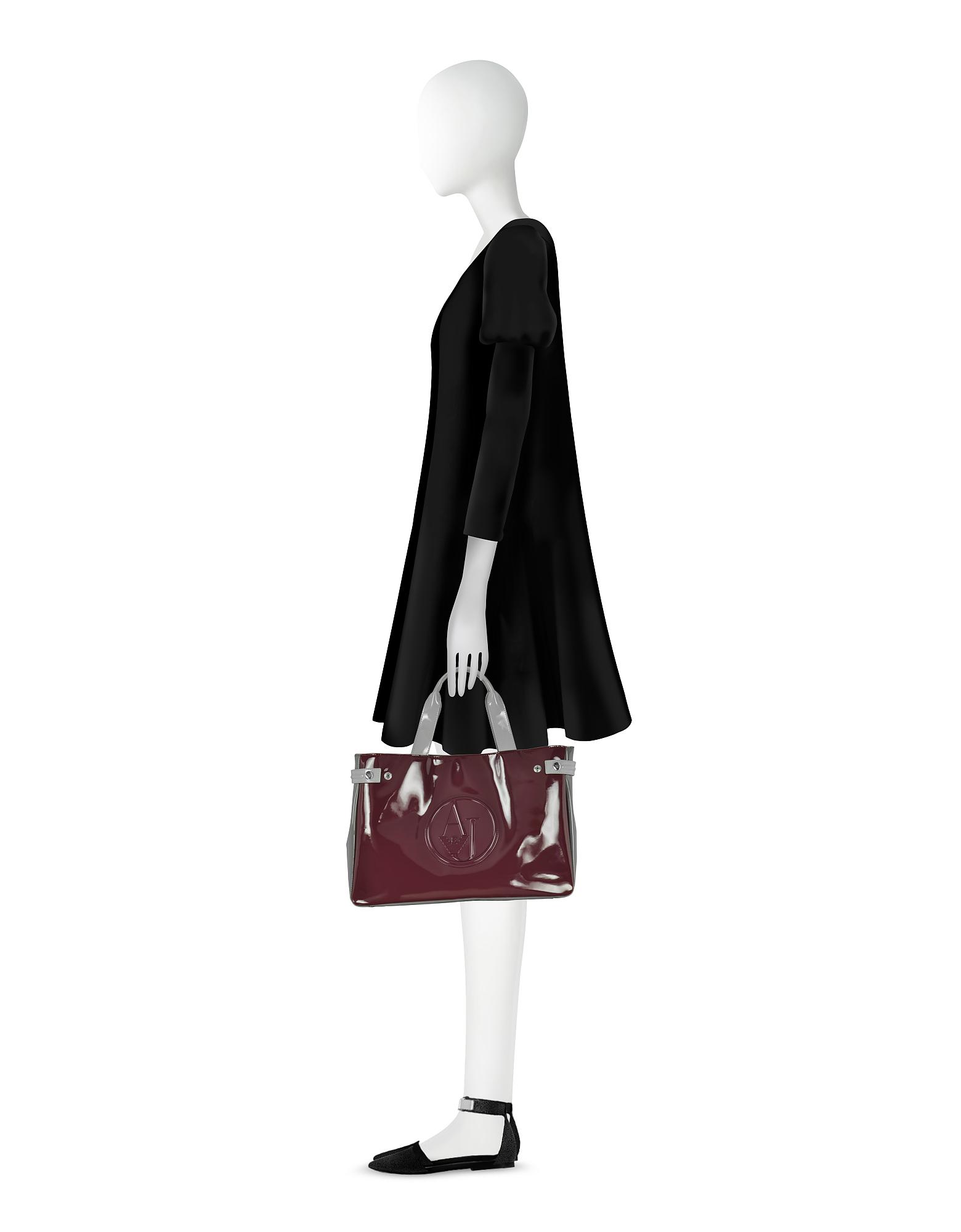 Armani Jeans Large Burgundy Taupe And Light Gray Faux Patent Leather Tote Bag in Purple - Lyst
