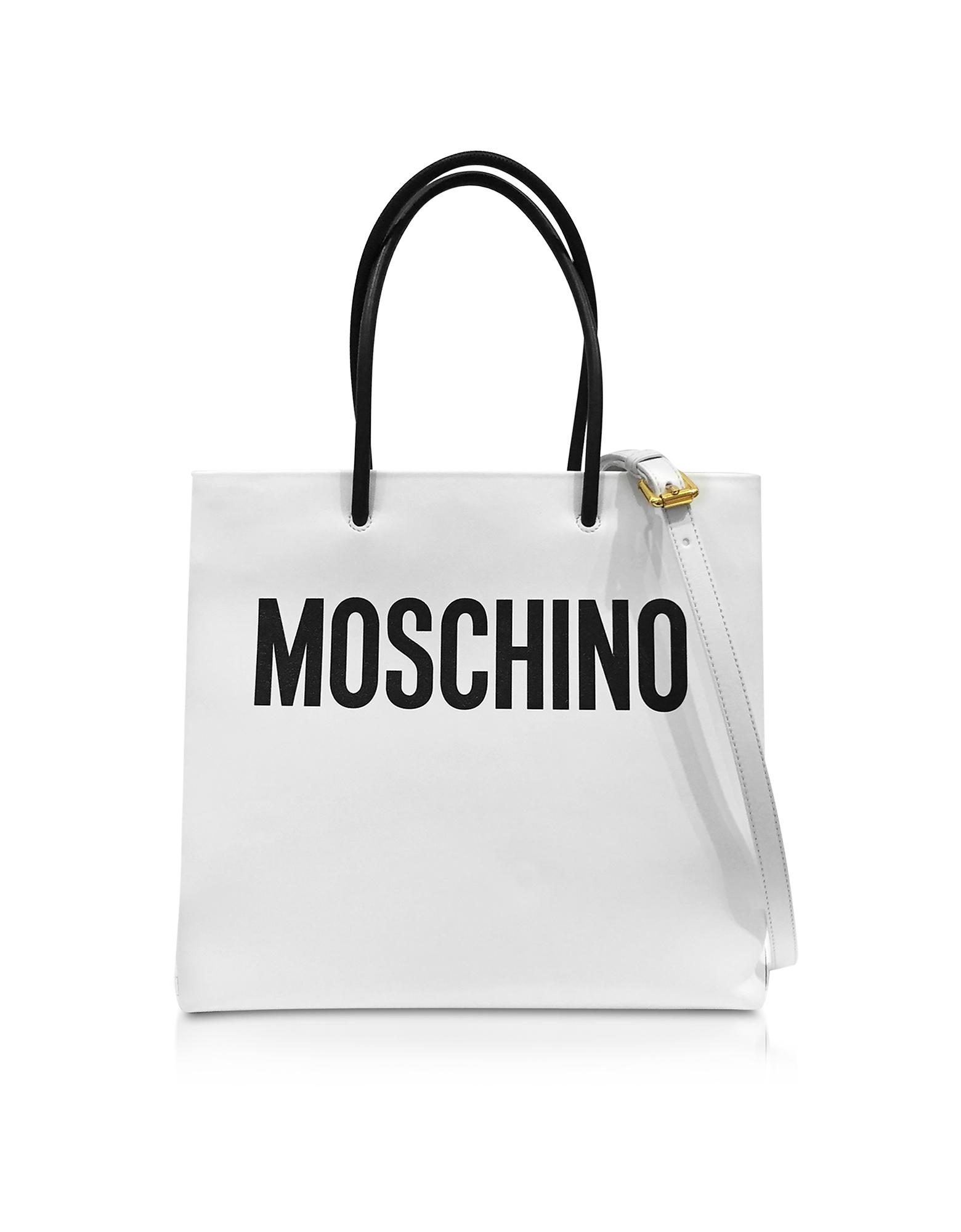Moschino White And Black Signature Leather Vertical Tote - Save 32% - Lyst