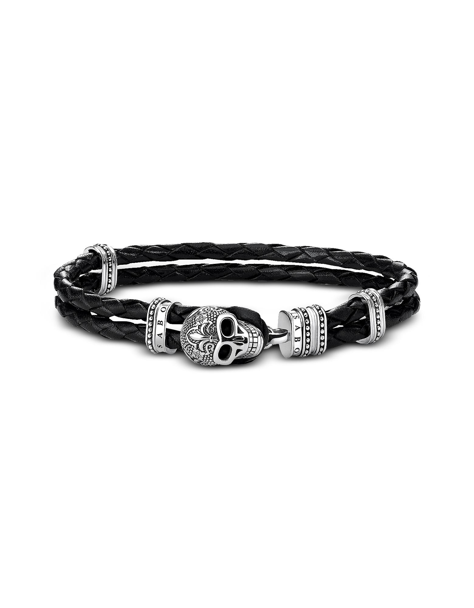 Thomas Sabo Blackened 925 Sterling Silver And Leather Skull With Lily