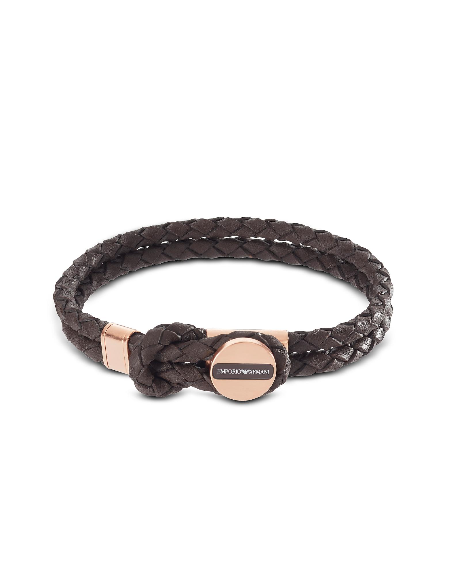 Emporio Armani Brown Signature Medallion And Woven Leather Men's