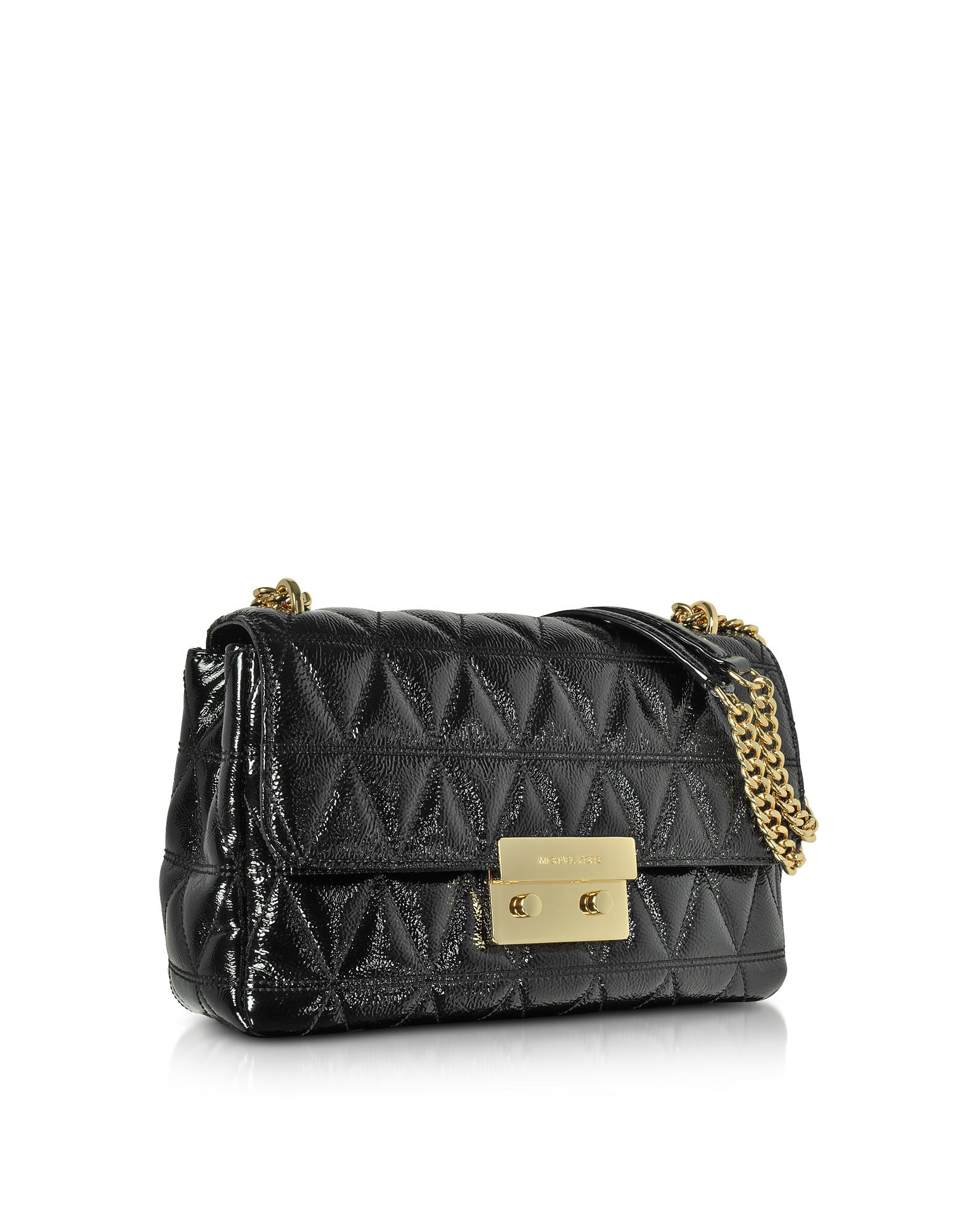 Michael Kors Sloan Large Black Quilted Patent Leather Chain Shoulder Bag - Lyst