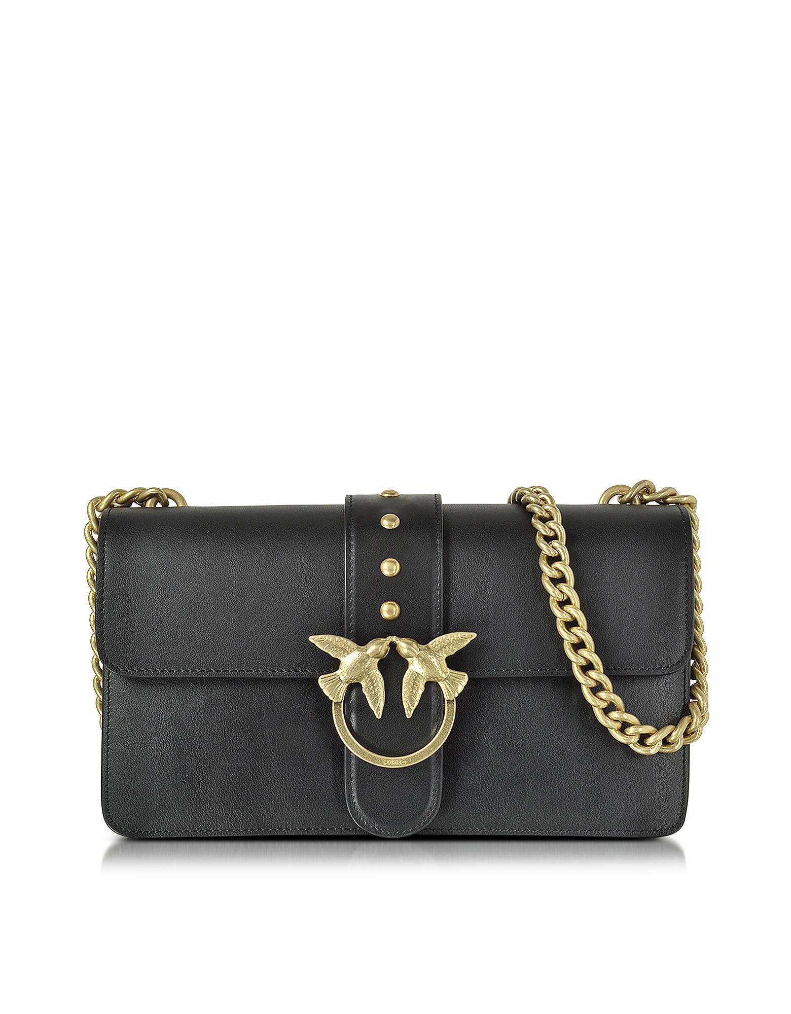 Lyst - Pinko Love Simply Leather Shoulder Bag in Black
