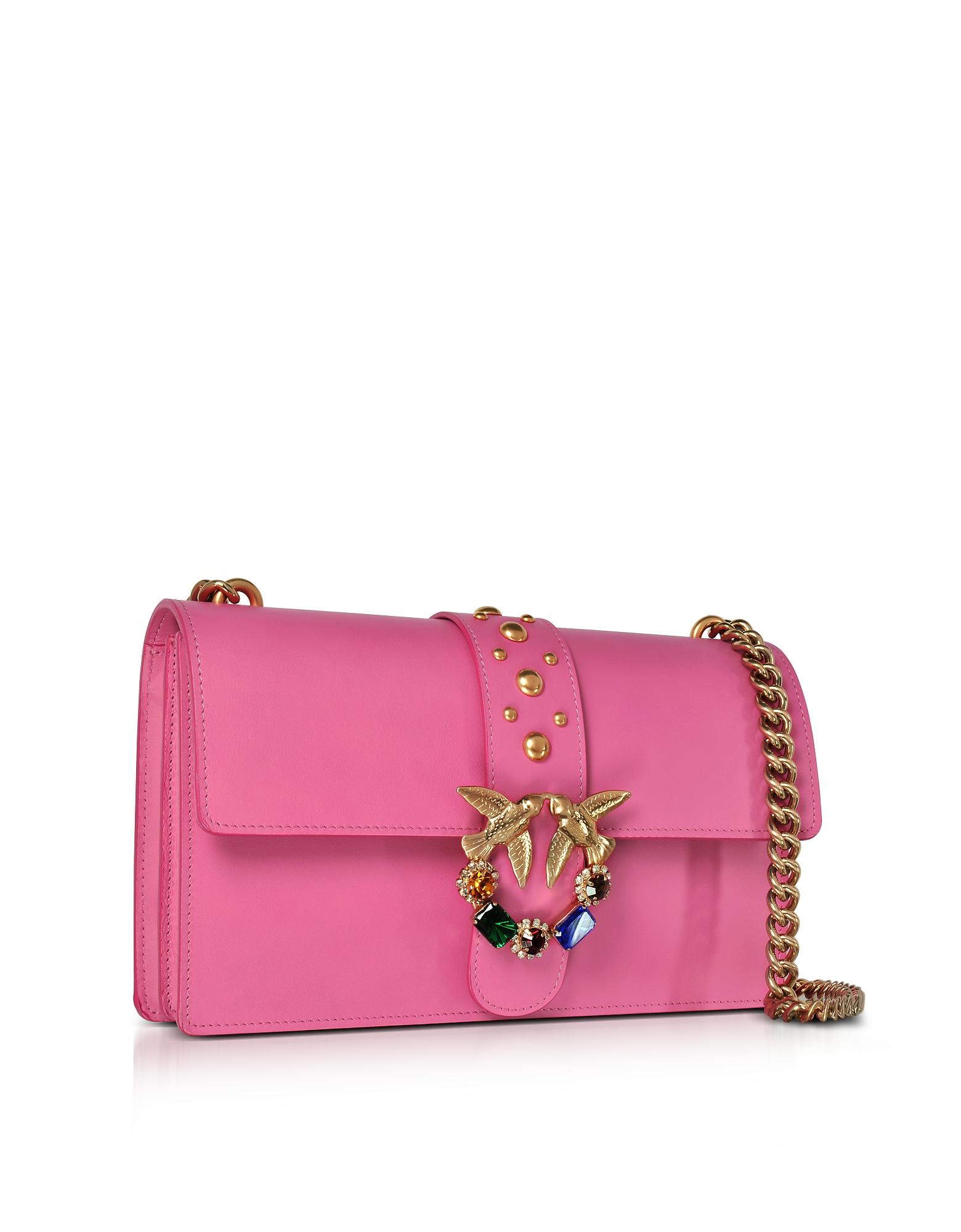 Pinko Love Pink Jeweled Leather Shoulder Bag - Lyst