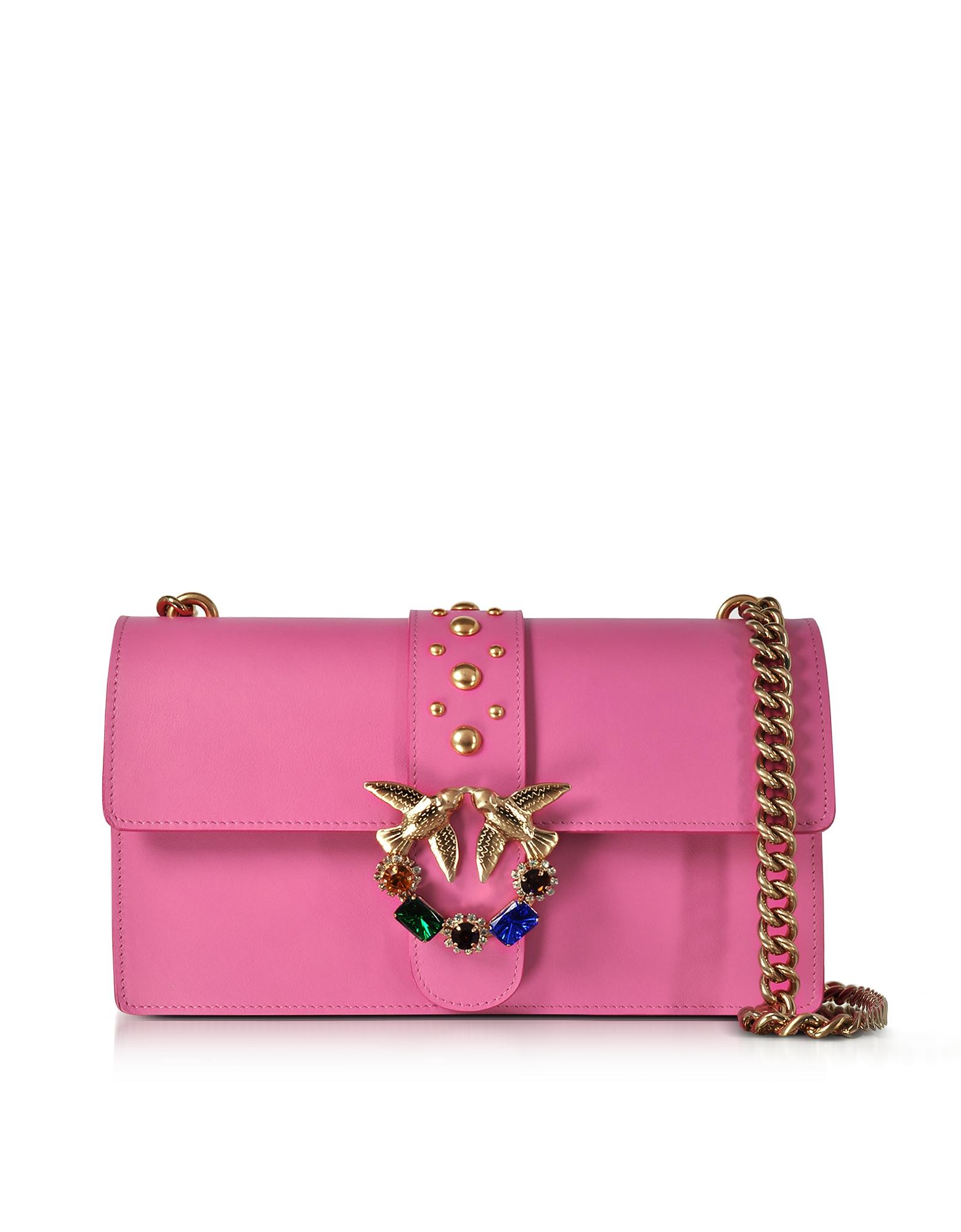 Pinko Love Pink Jeweled Leather Shoulder Bag - Lyst