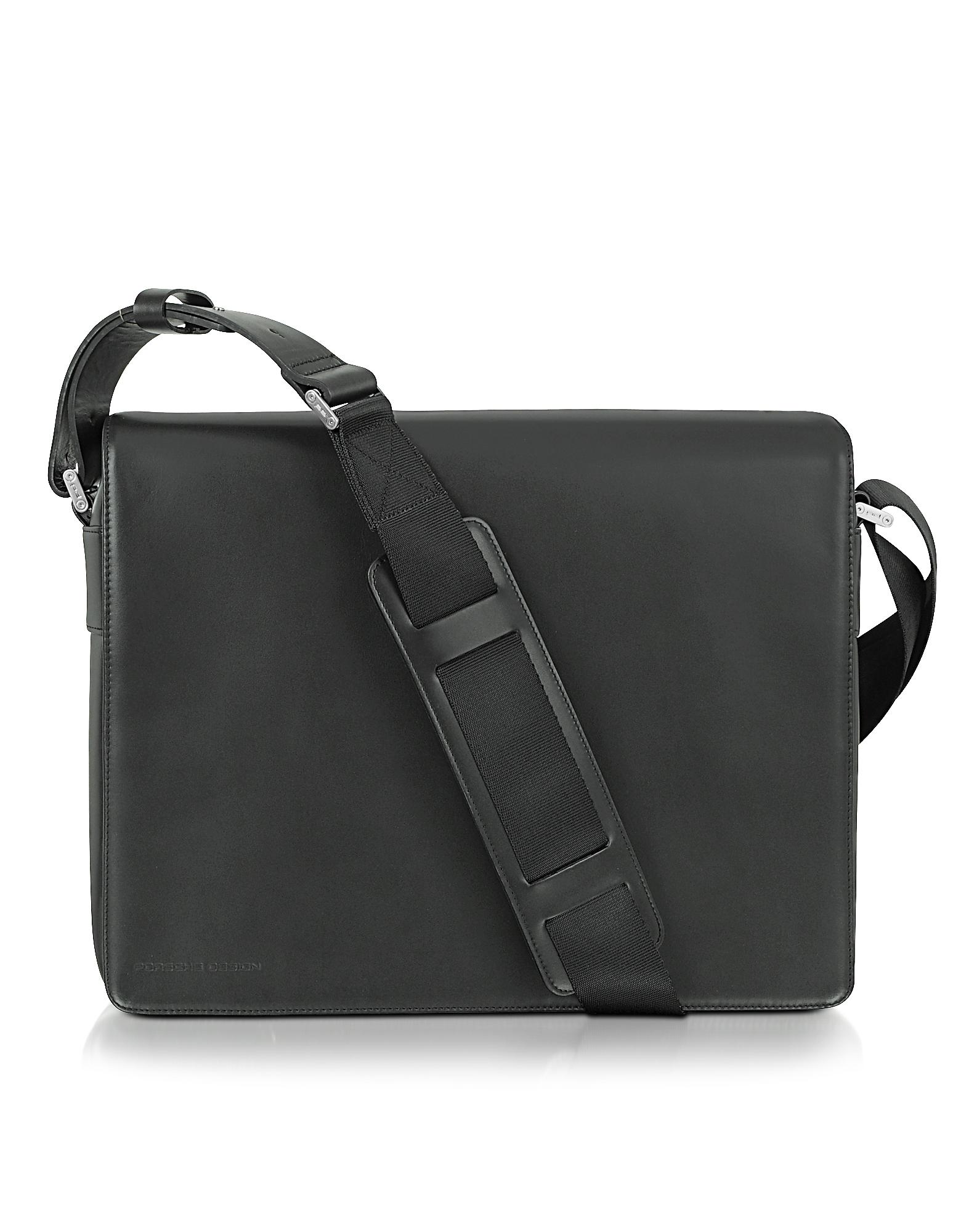 Lyst Porsche Design Black Leather Messenger Bag in Black for Men