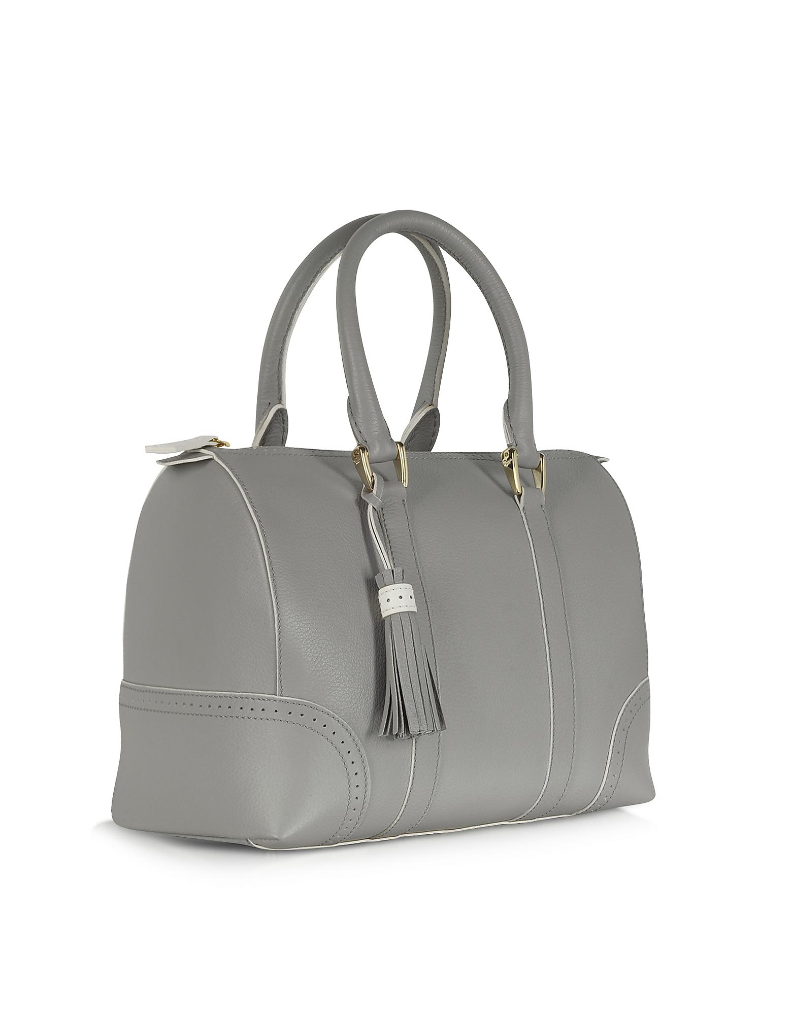 Pineider Bowling Light Grey Leather Satchel Bag in Gray | Lyst