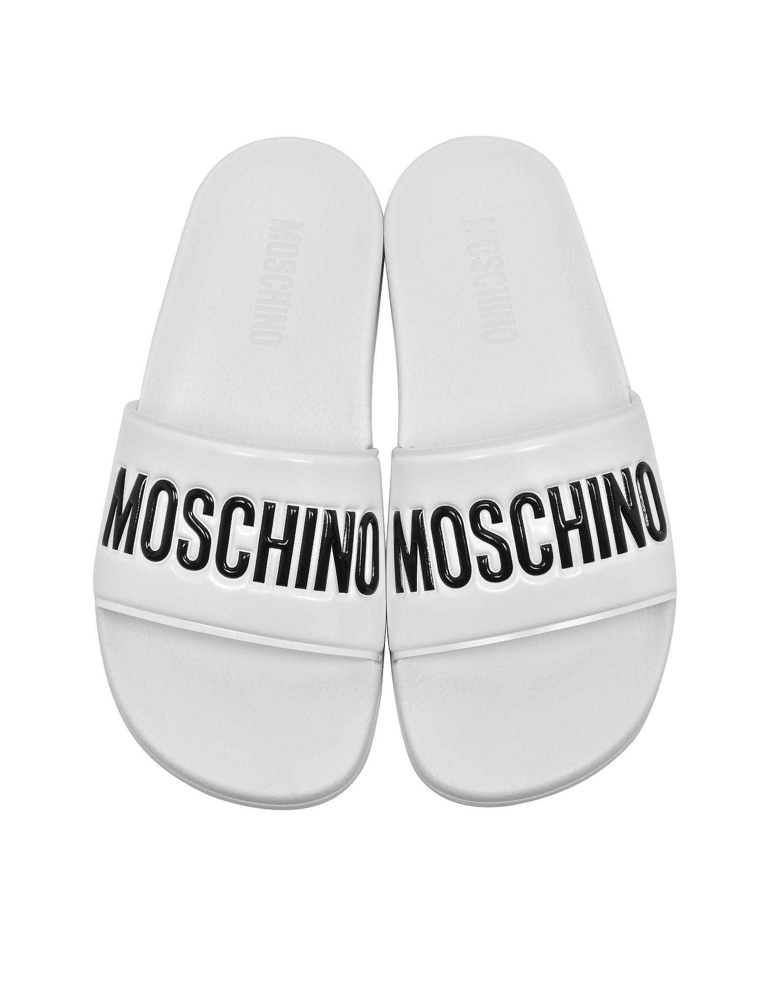 Lyst - Moschino White Logo Rubber Pool Slider Sandals in White