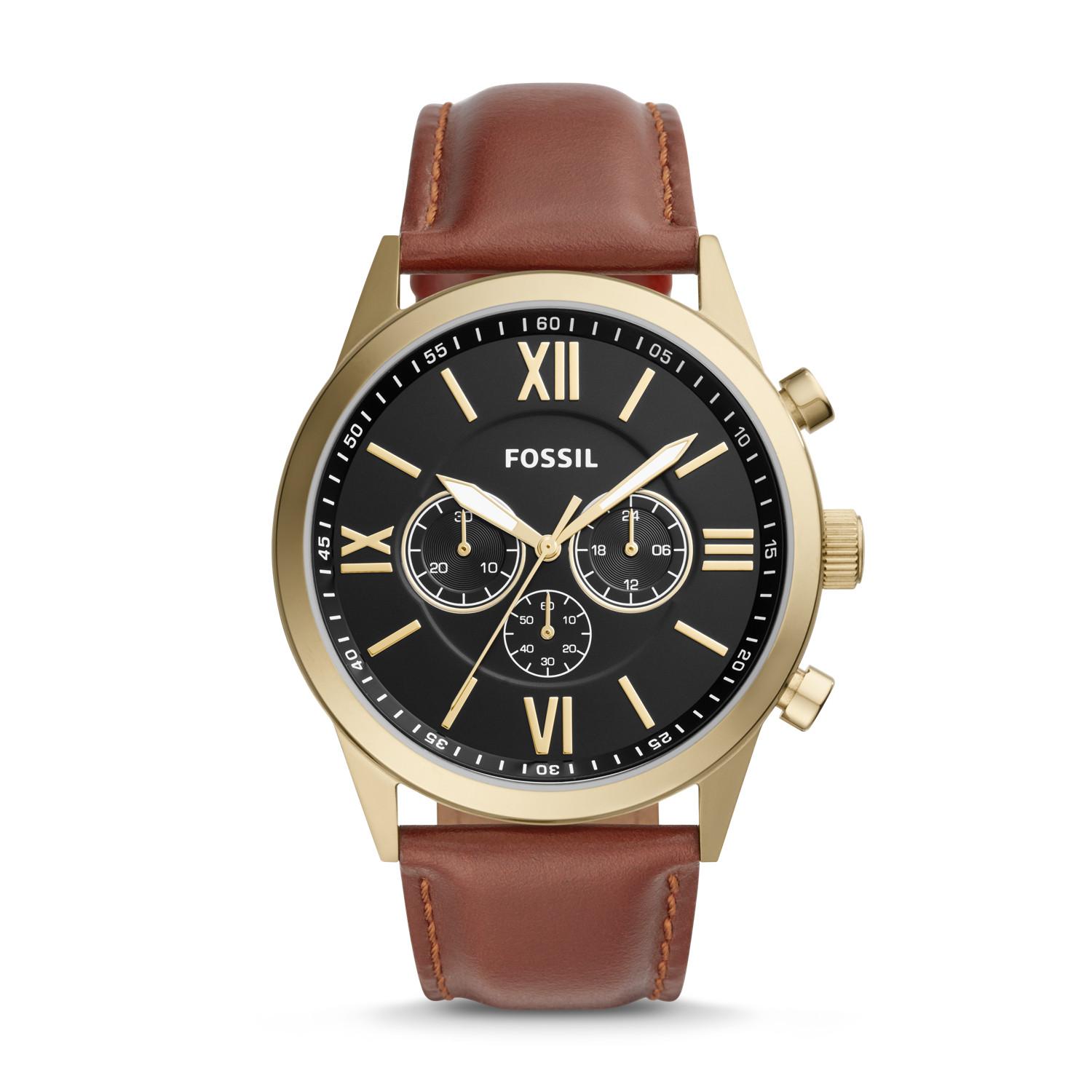 Fossil Flynn Chronograph Brown Leather Watch Jewelry in Metallic for ...