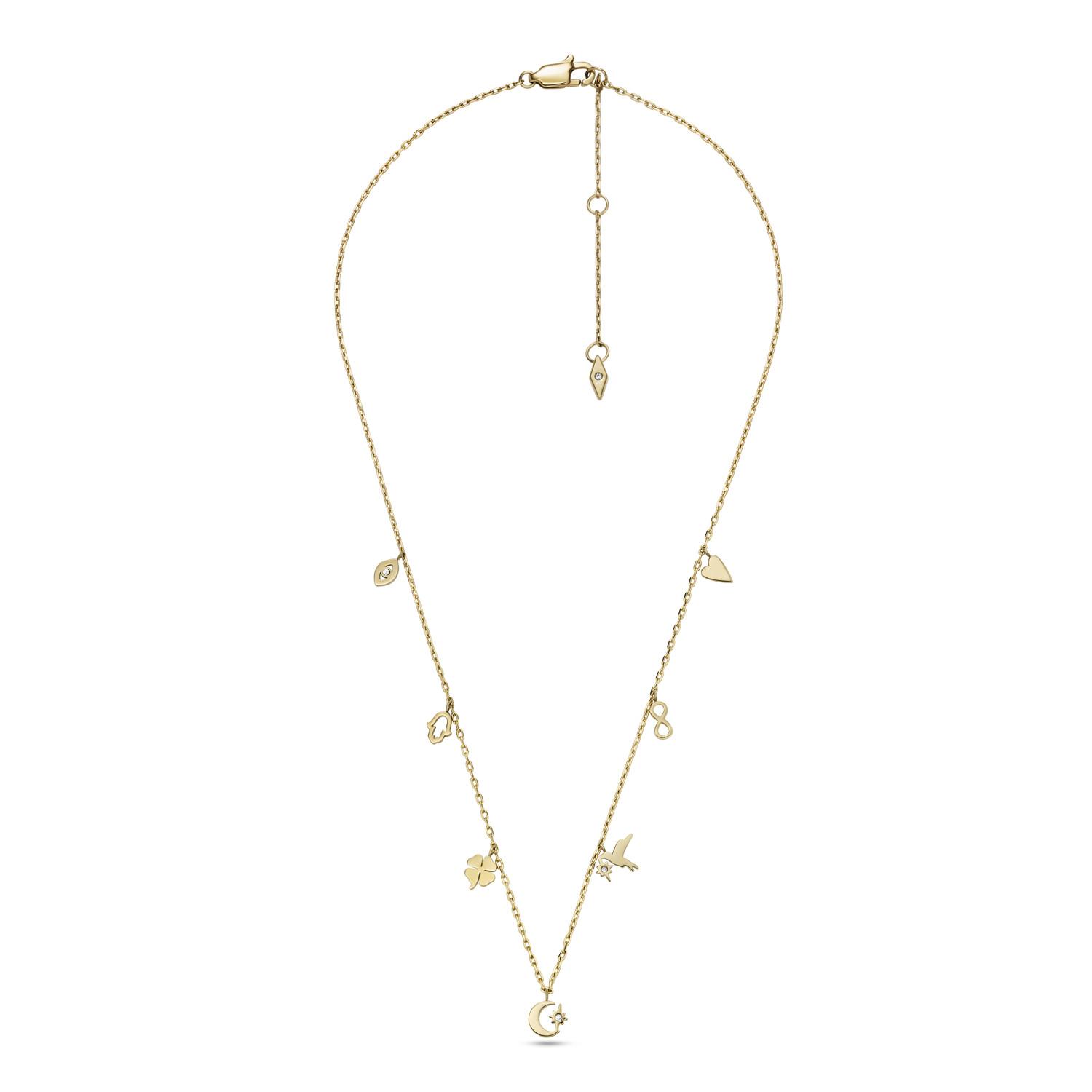 Fossil Sadie Golden Icons Gold-tone Stainless Steel Station Necklace in ...