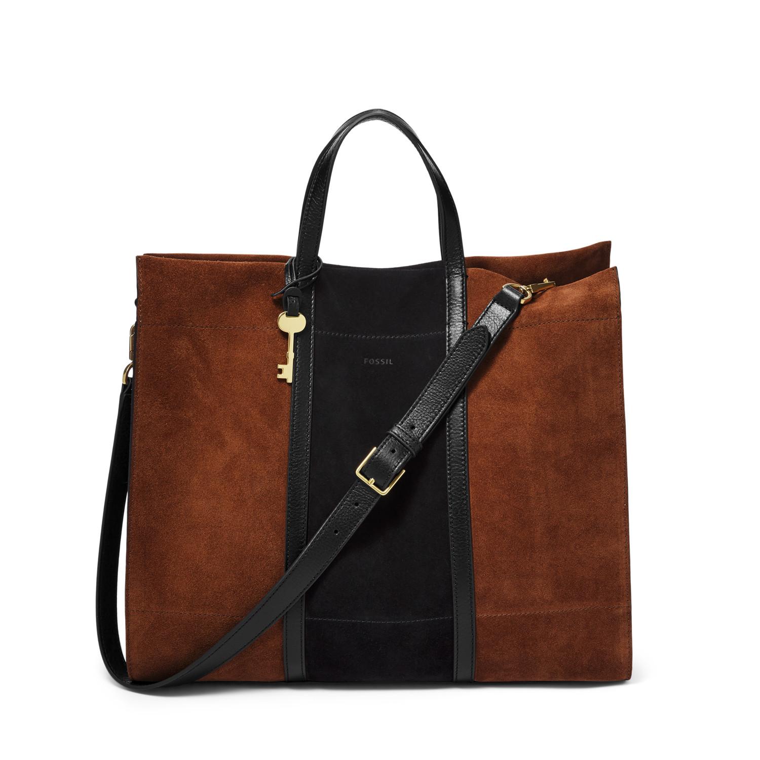 Fossil Leather Carmen Large Tote Handbags Brown/black Lyst