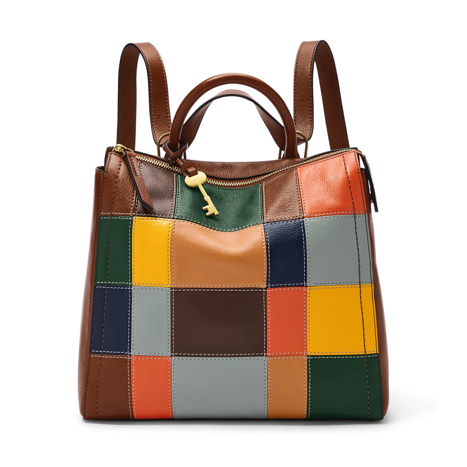 Fossil Parker Leather Convertible Backpack Purse Handbag in Orange Lyst