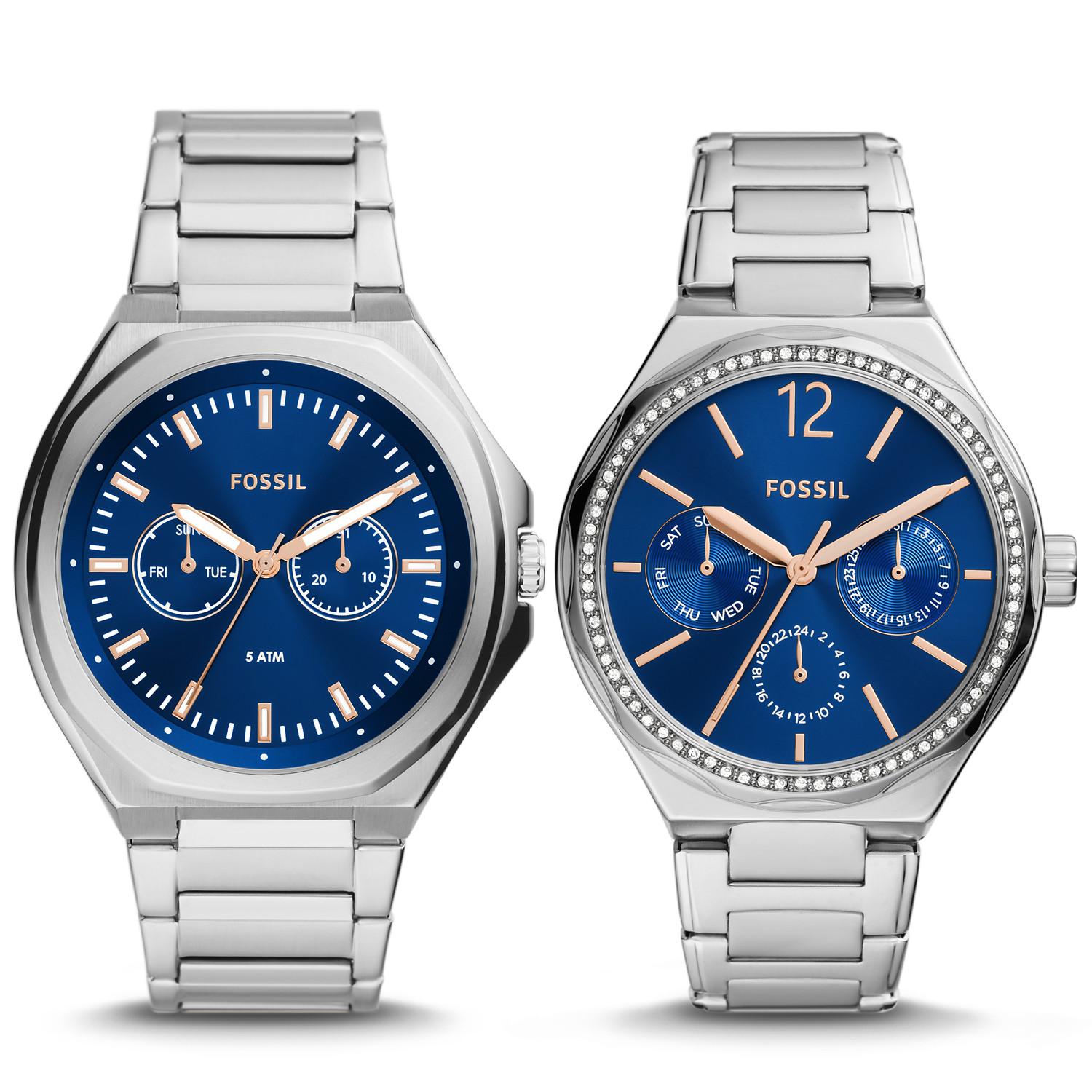 Fossil His And Hers Multifunction Stainless Steel Watch in Blue for Men ...