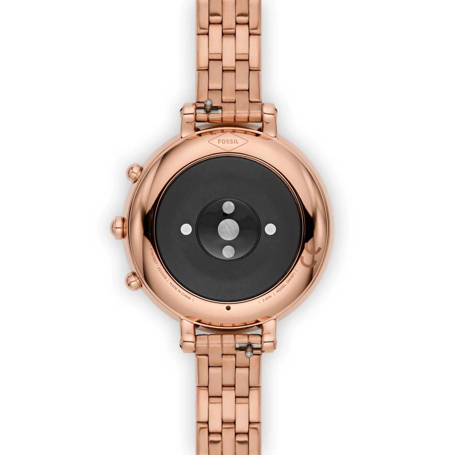 Fossil Leather Hybrid Smartwatch Hr Monroe Rose Goldtone Stainless