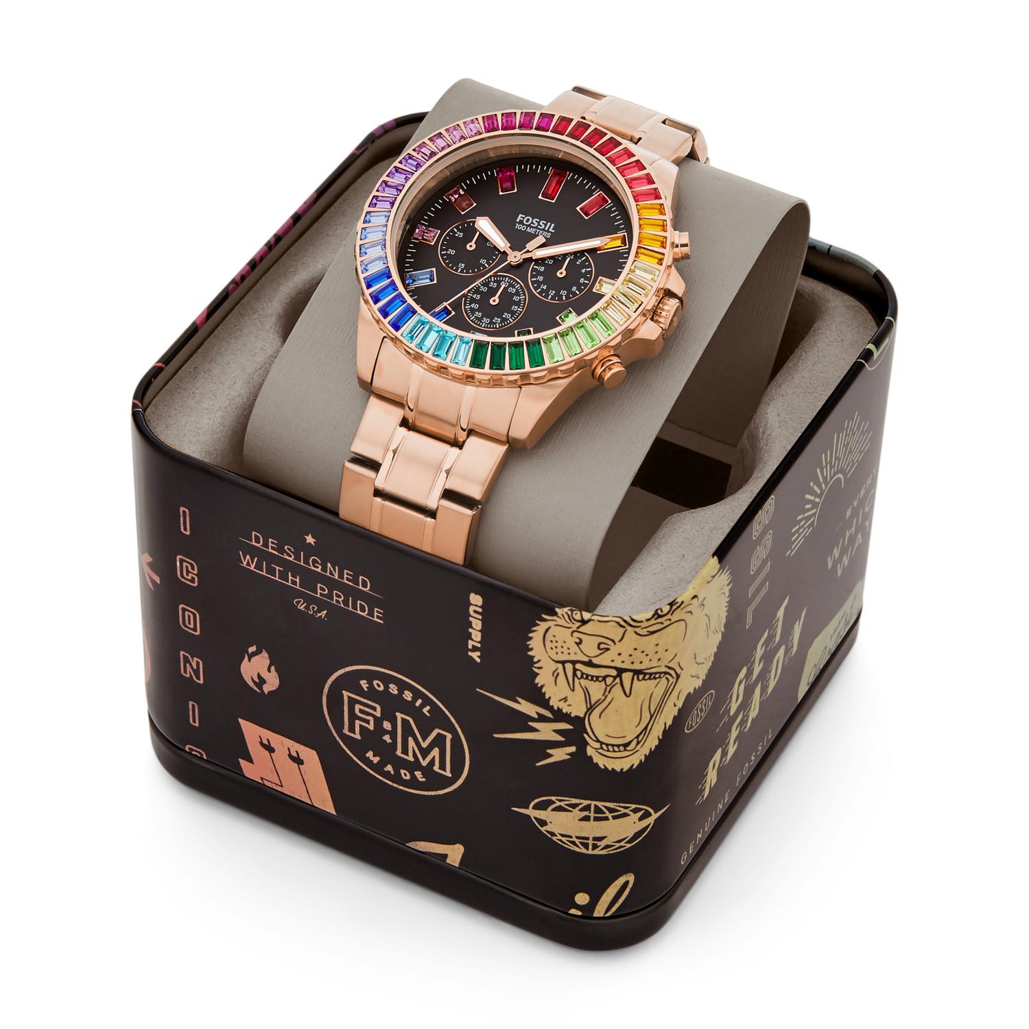 fossil hybrid rose gold