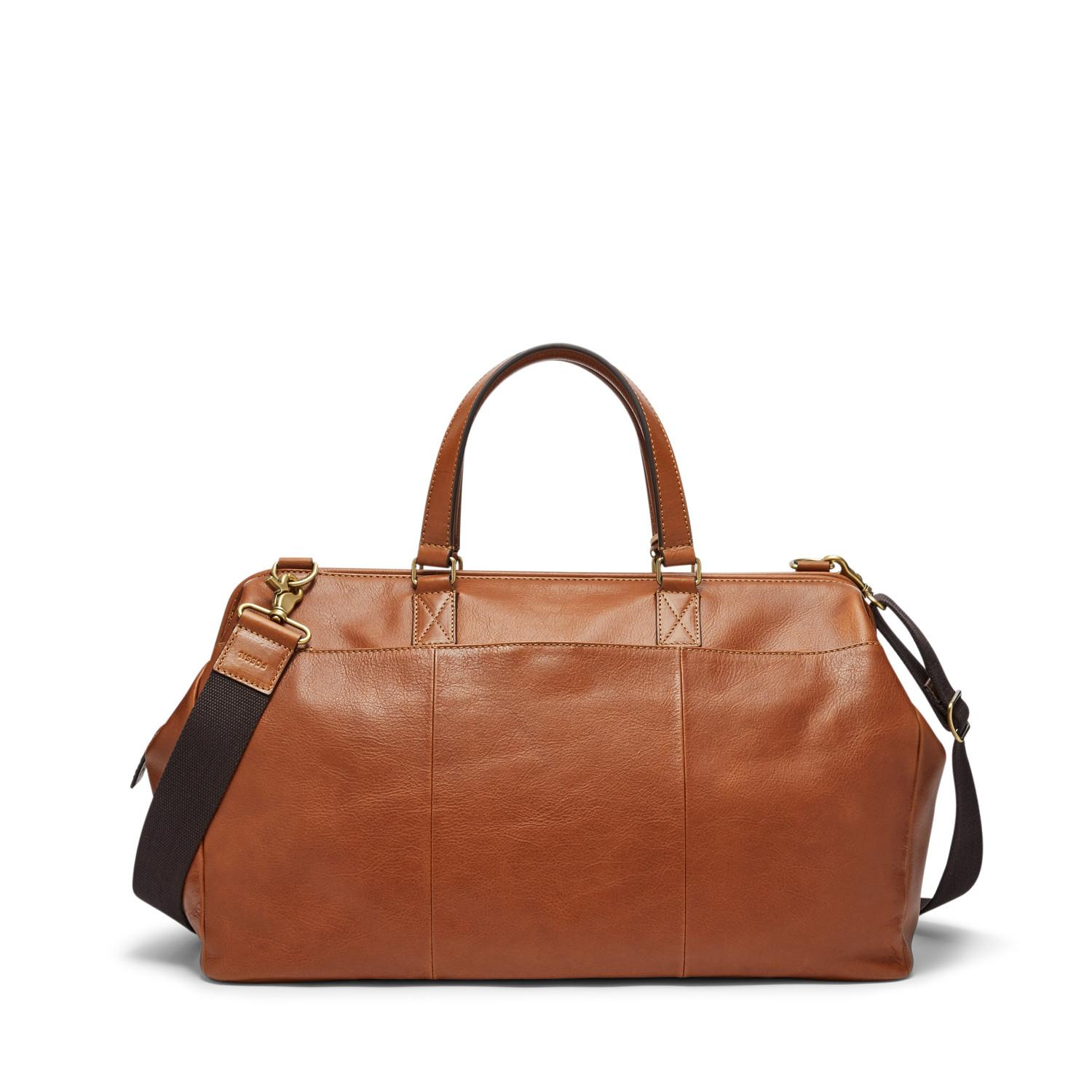 fossil leather weekender bag