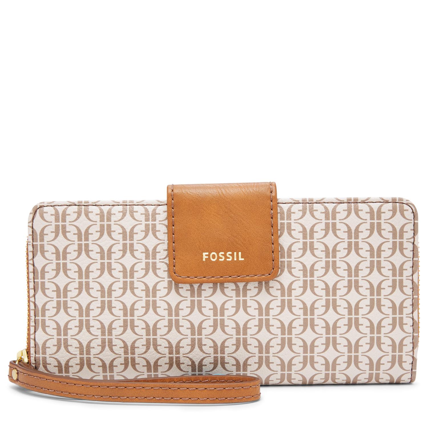 fossil madison zip clutch black
