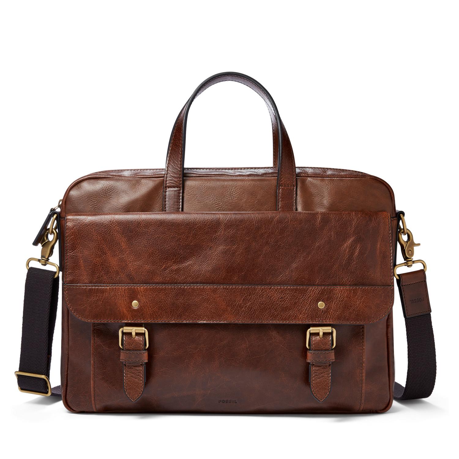 Fossil Miles Leather Workbag Bag in Brown for Men | Lyst