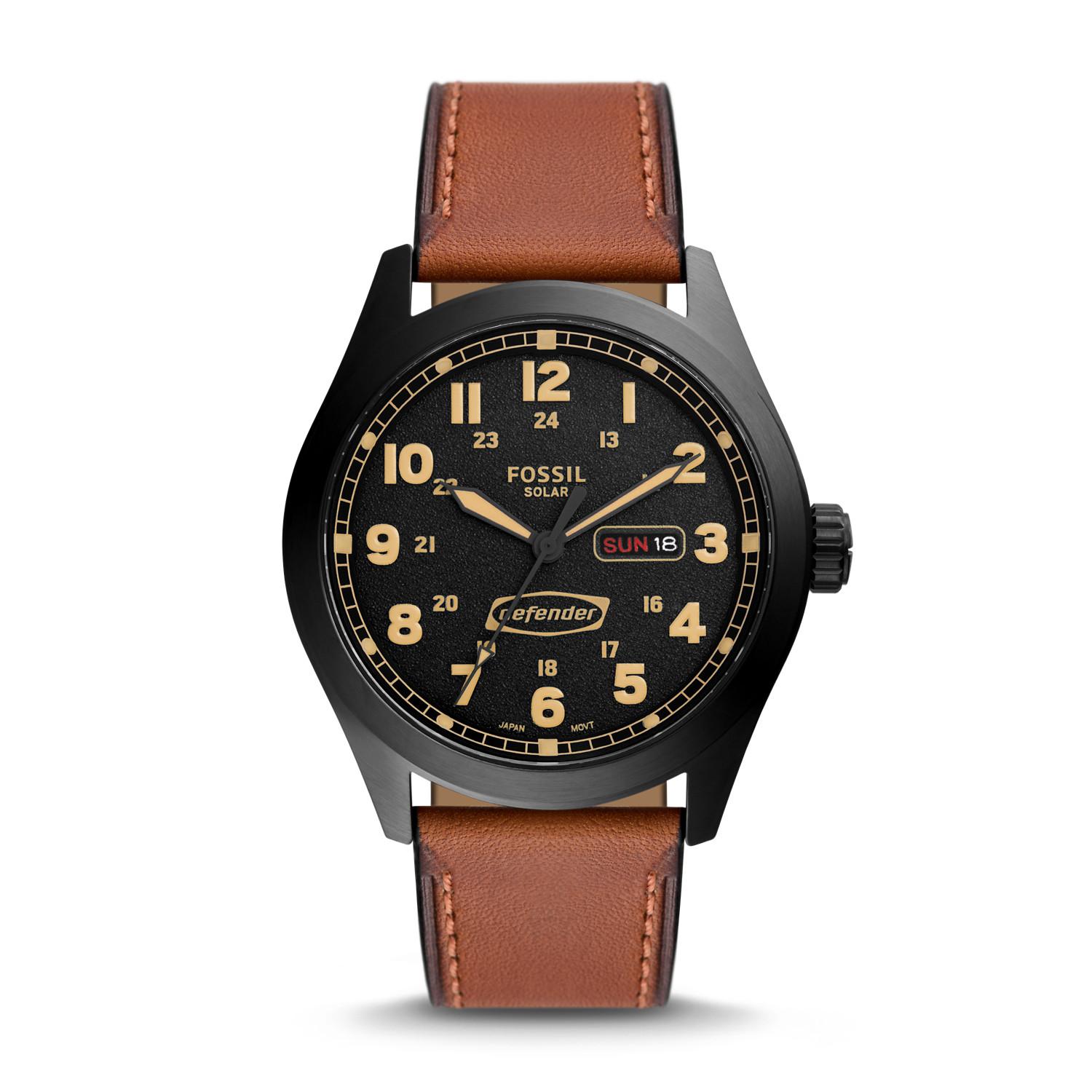 Fossil Defender Solarpowered Luggage Leather Watch in Black Lyst