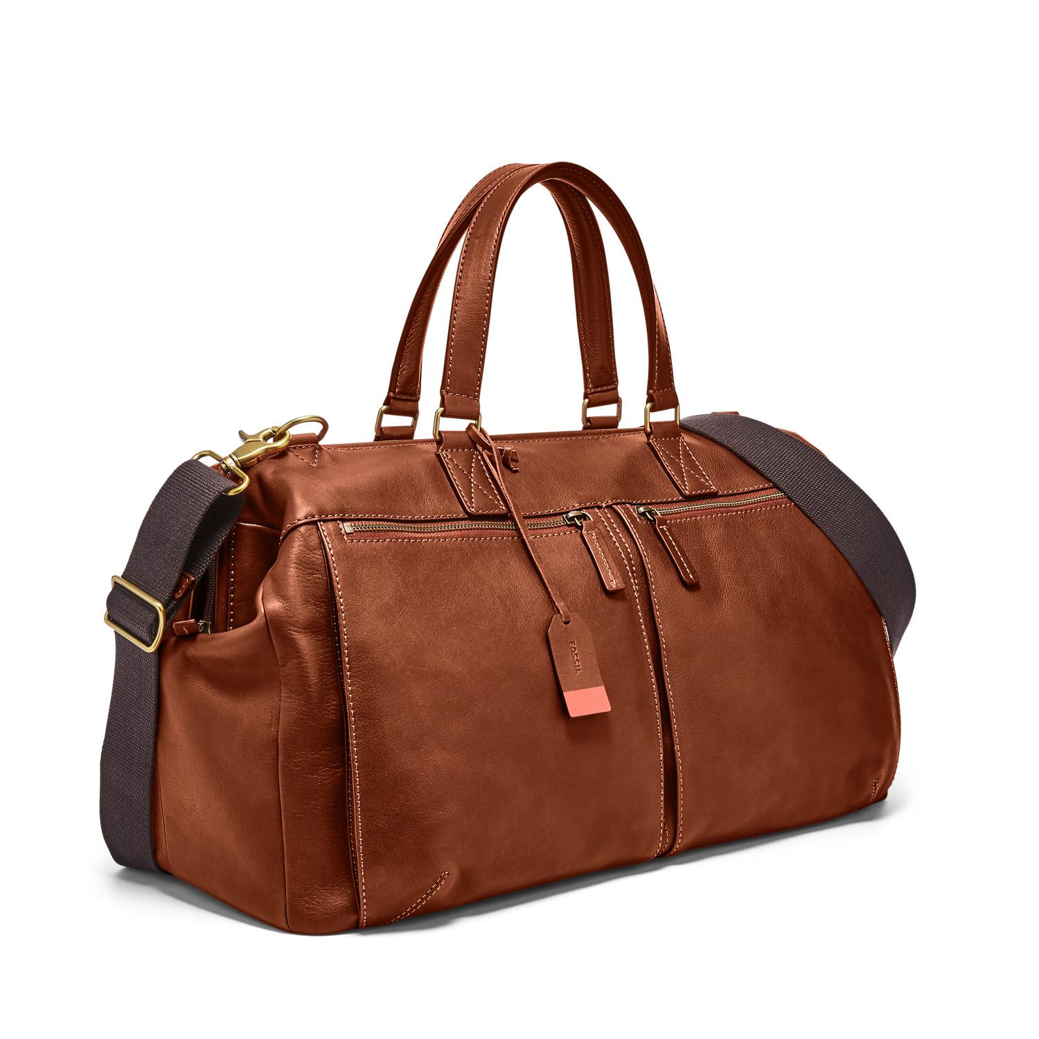 fossil leather duffle bag