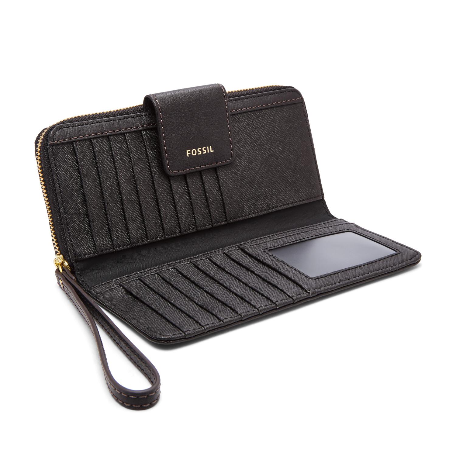 Fossil Leather Madison Zip Clutch Wallet Black Save 6 Lyst