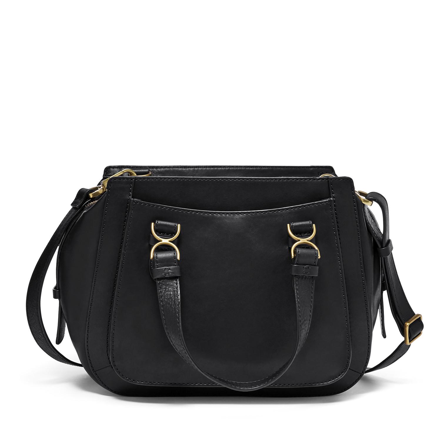 fossil black leather satchel