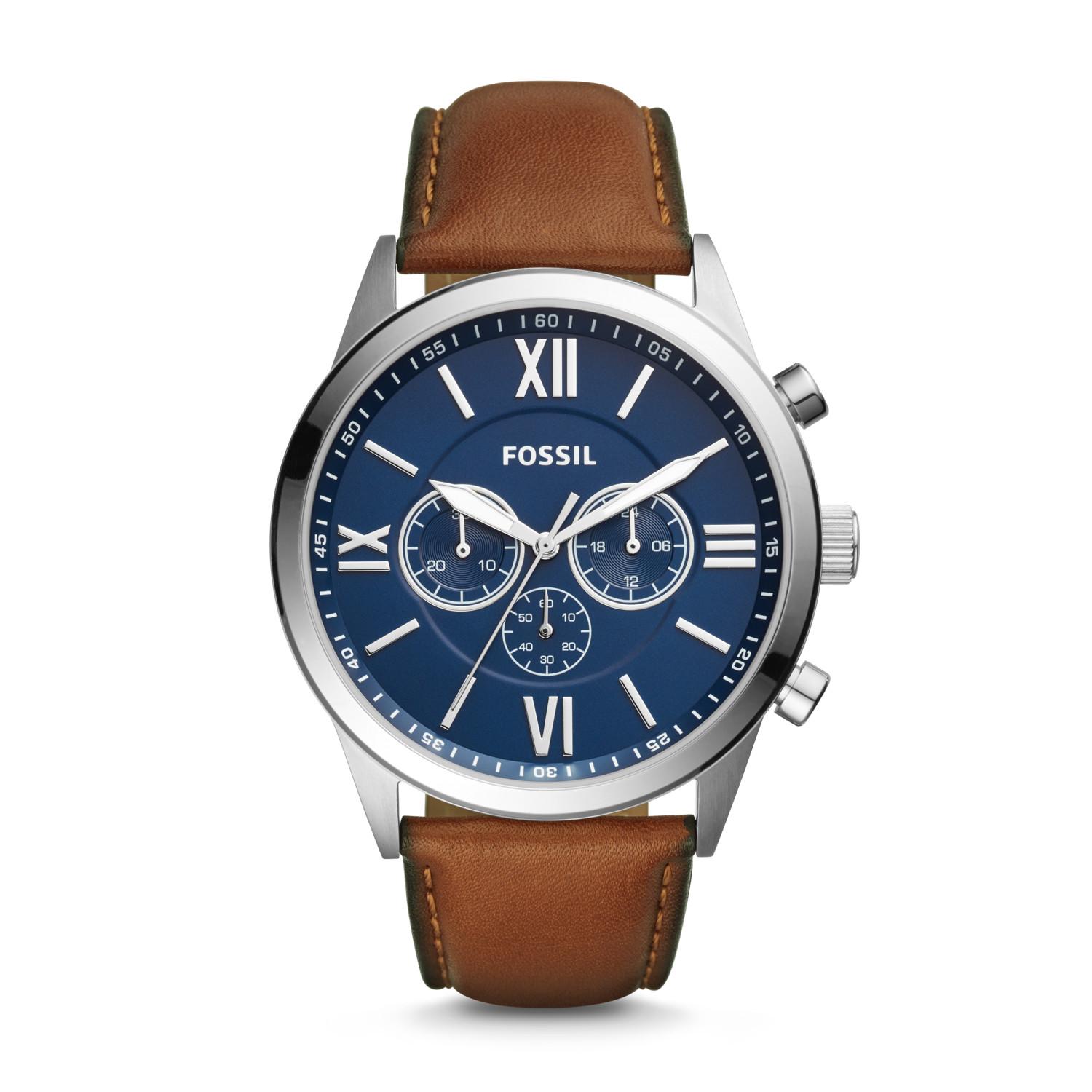 Fossil Flynn Chronograph Brown Leather Watch Jewelry for Men - Lyst