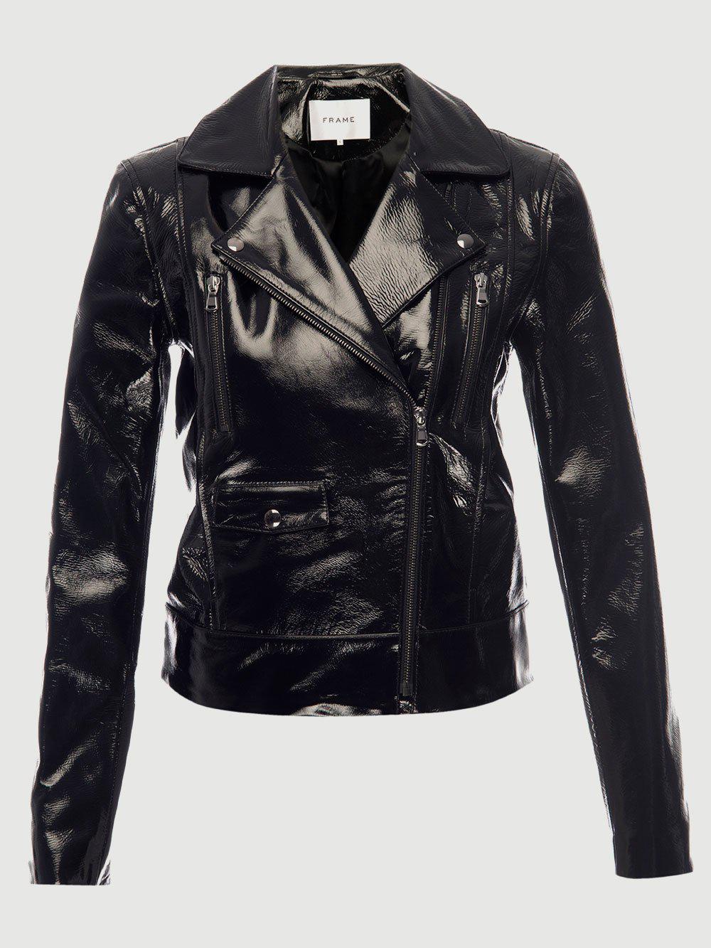 FRAME Slick Leather Moto Jacket in Black Lyst