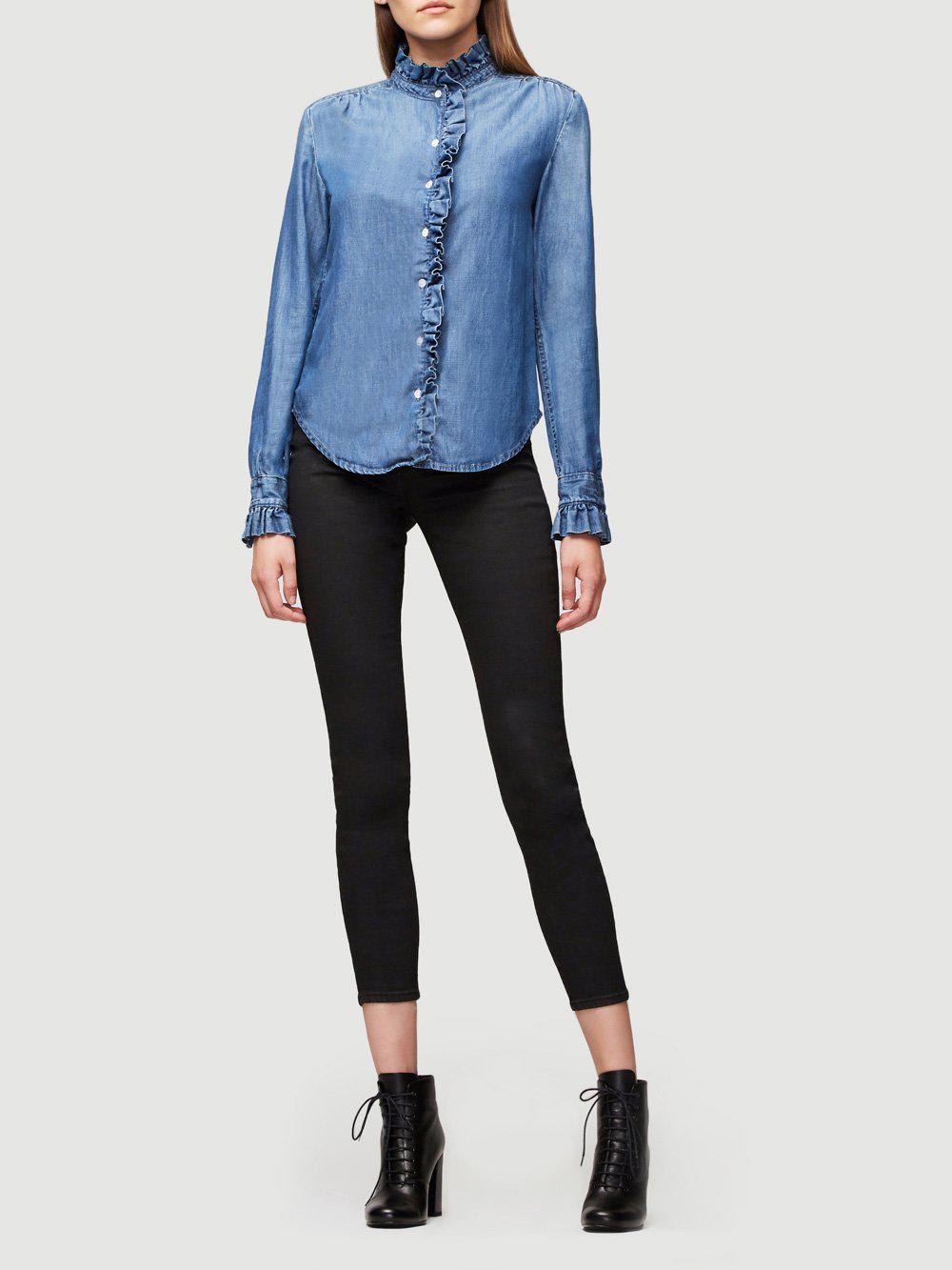 frame ruffle denim shirt