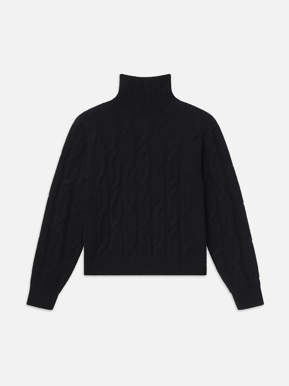 FRAME Cable Knit Turtleneck in Black Lyst UK