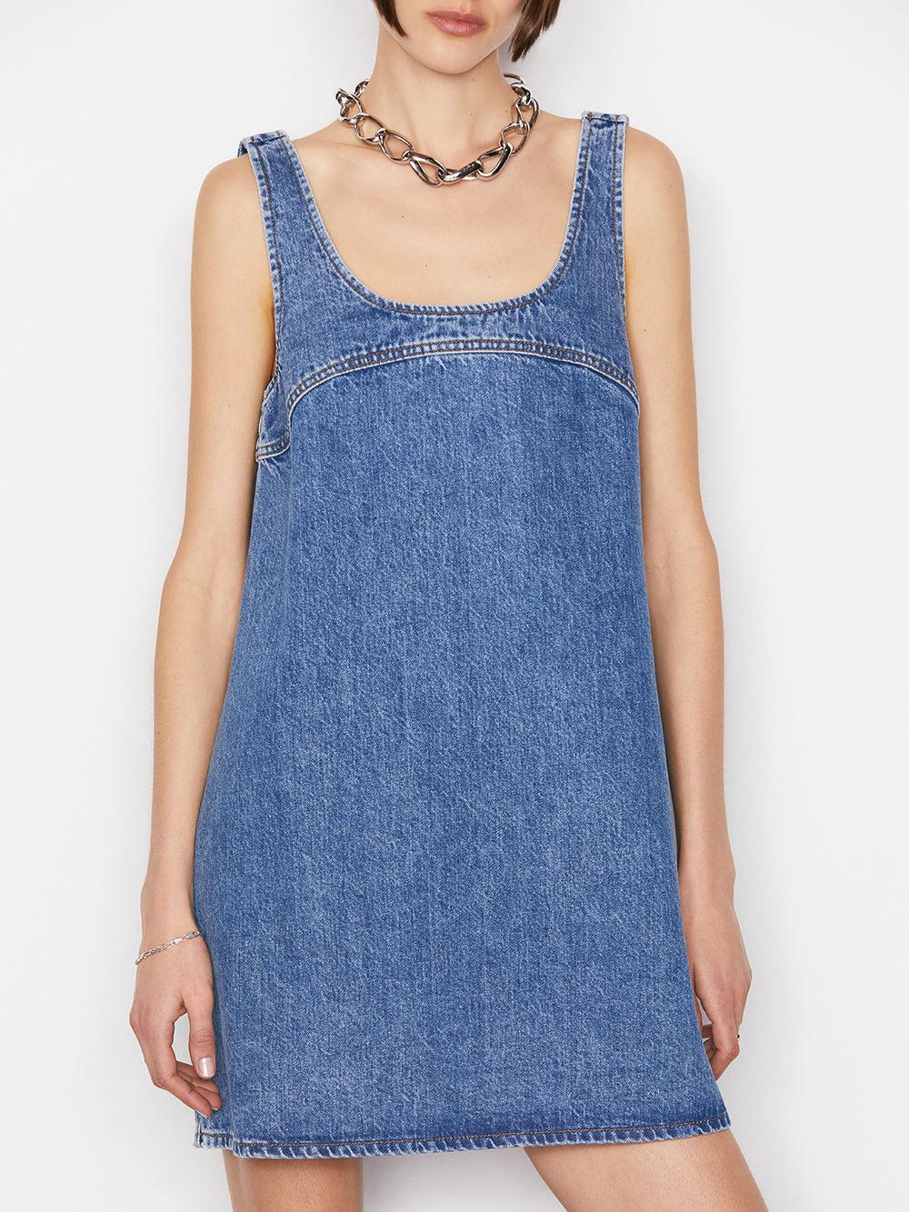 frame micro flare denim mini dress Frame Micro Flare Denim Minidress