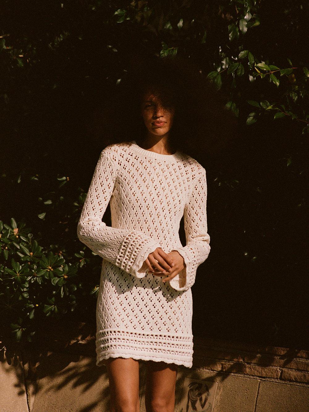 black and white crochet dress MEDITERRANEAN CROCHET MINI DRESS