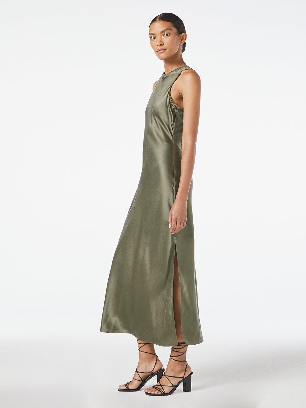FRAME Washable Silk Bias Maxi Dress in Military (Green) - Lyst