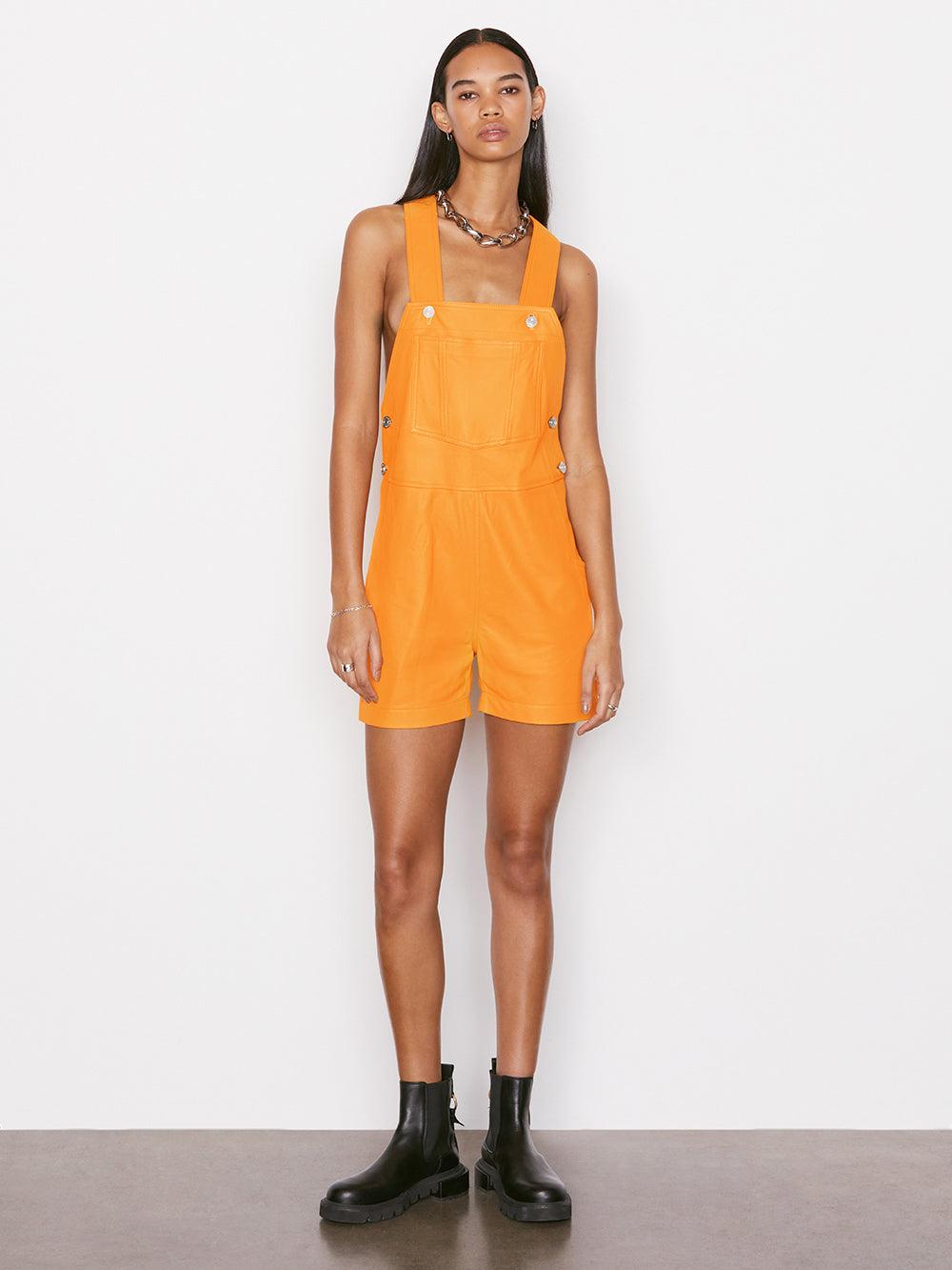FRAME Leather Shortall in Orange | Lyst