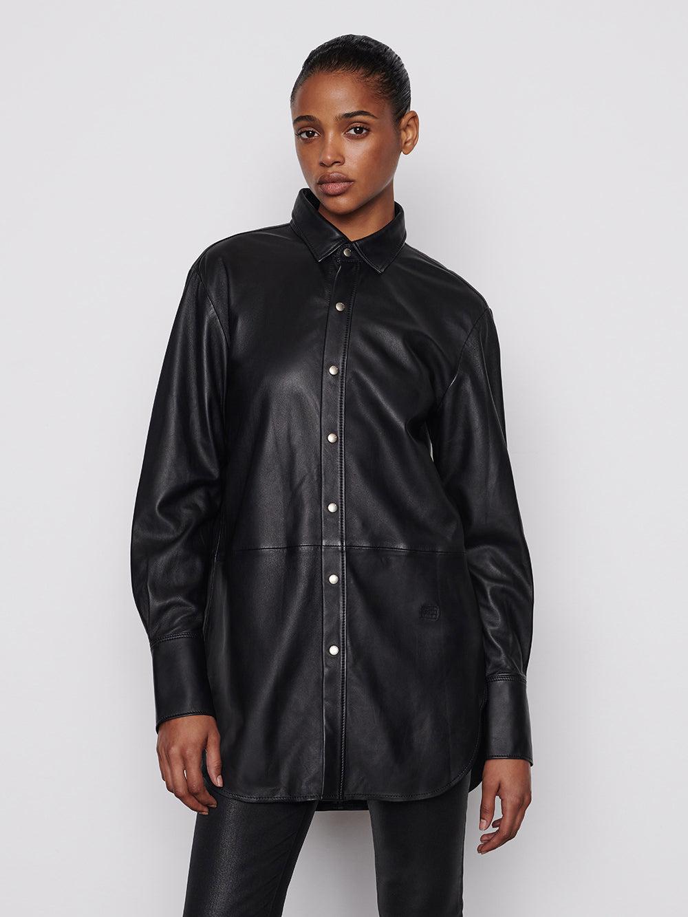oversized black leather shirt