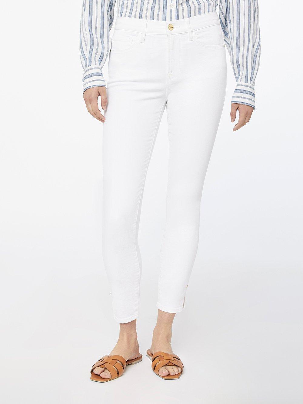 FRAME Denim Le Skinny De Jeanne Crop Slit Rivet in White - Lyst
