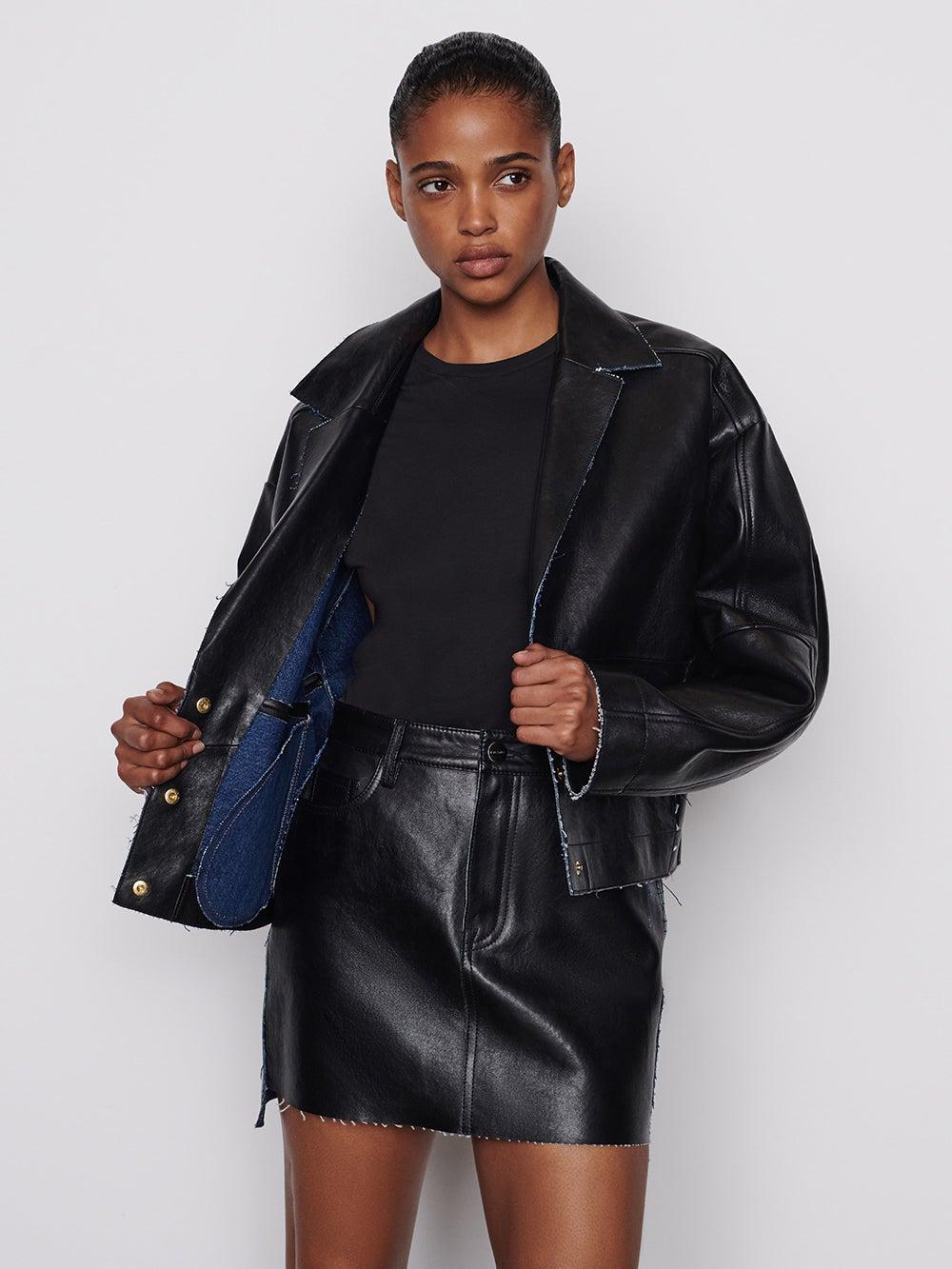 FRAME Cropped Bomber Jacket in Black | Lyst