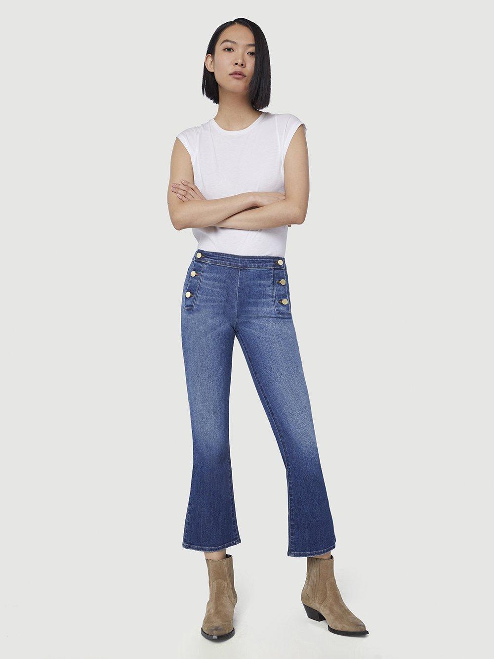 FRAME Denim Le Crop Mini Boot Side Button in Blue | Lyst