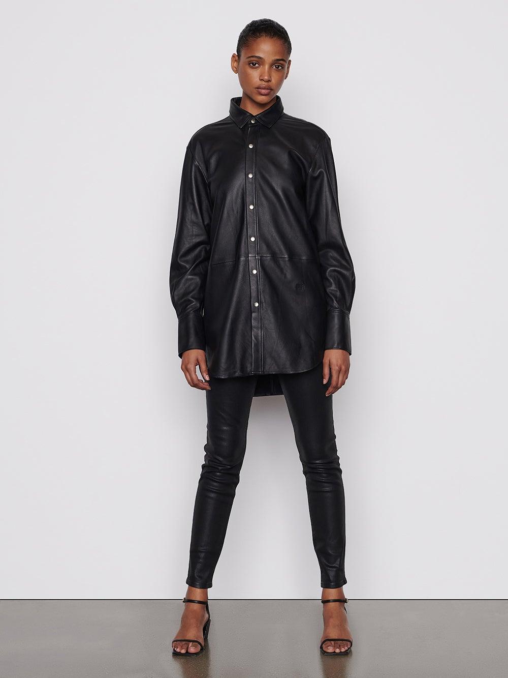 FRAME The Oversized Leather Shirt in 