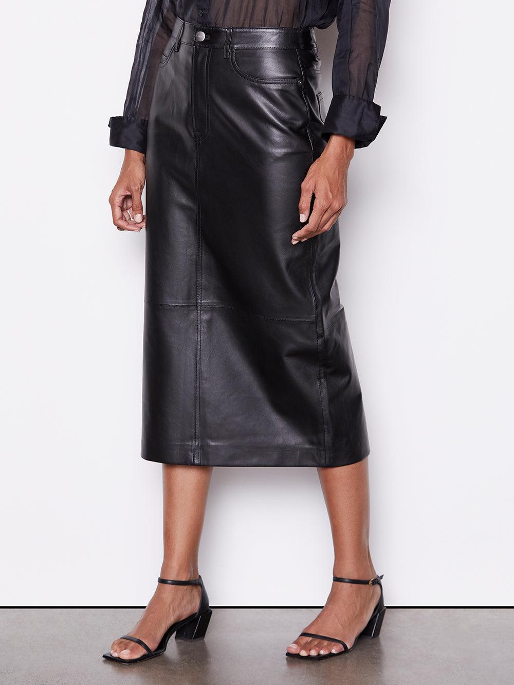 FRAME Leather Midi Skirt in Black | Lyst Canada