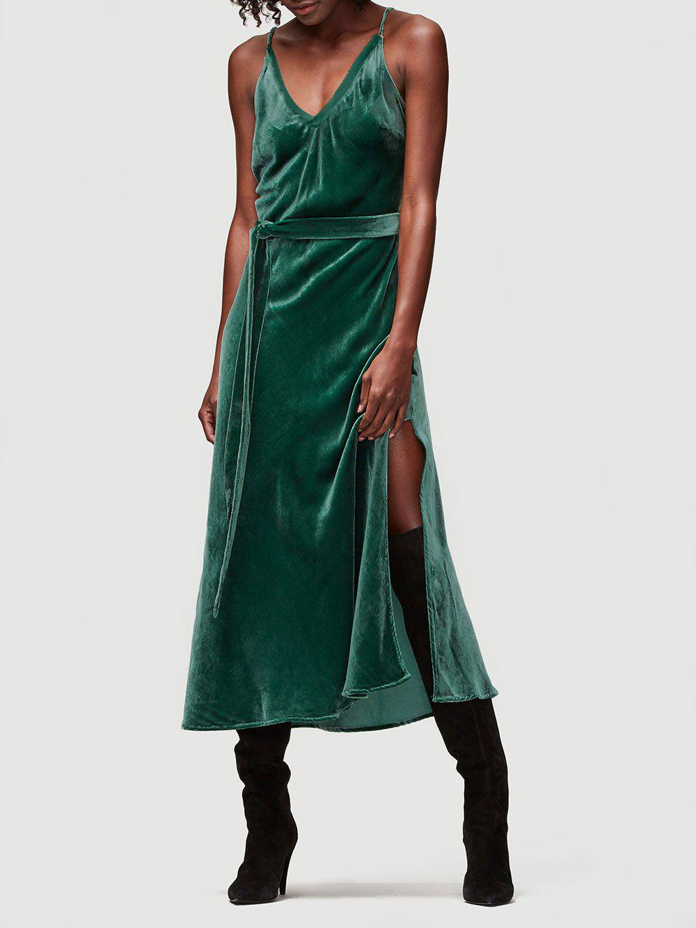 green velvet slip dress