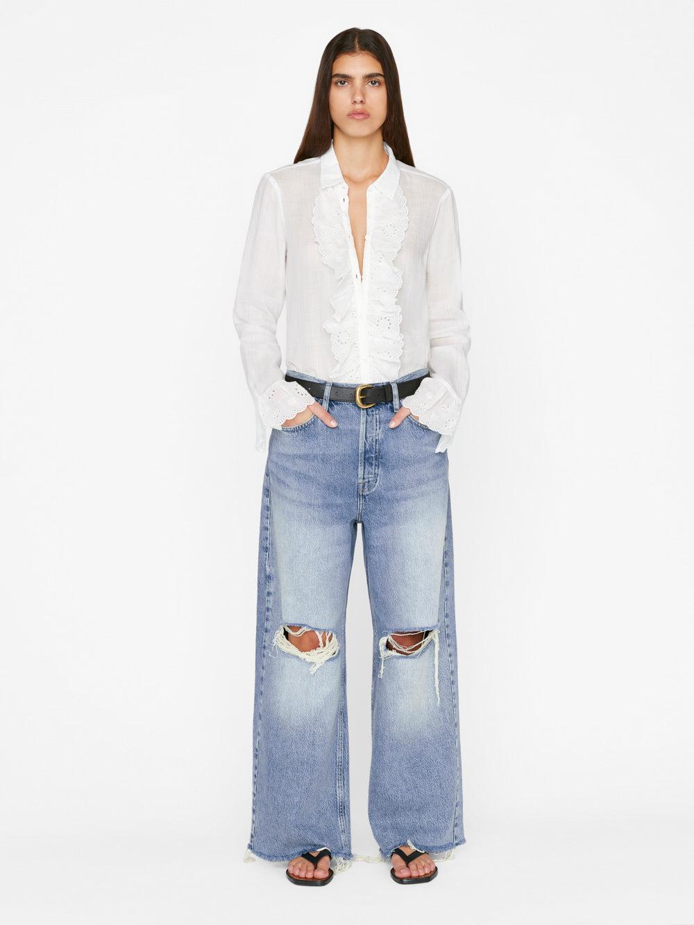 FRAME Le Low Baggy Wide Leg in Blue Lyst
