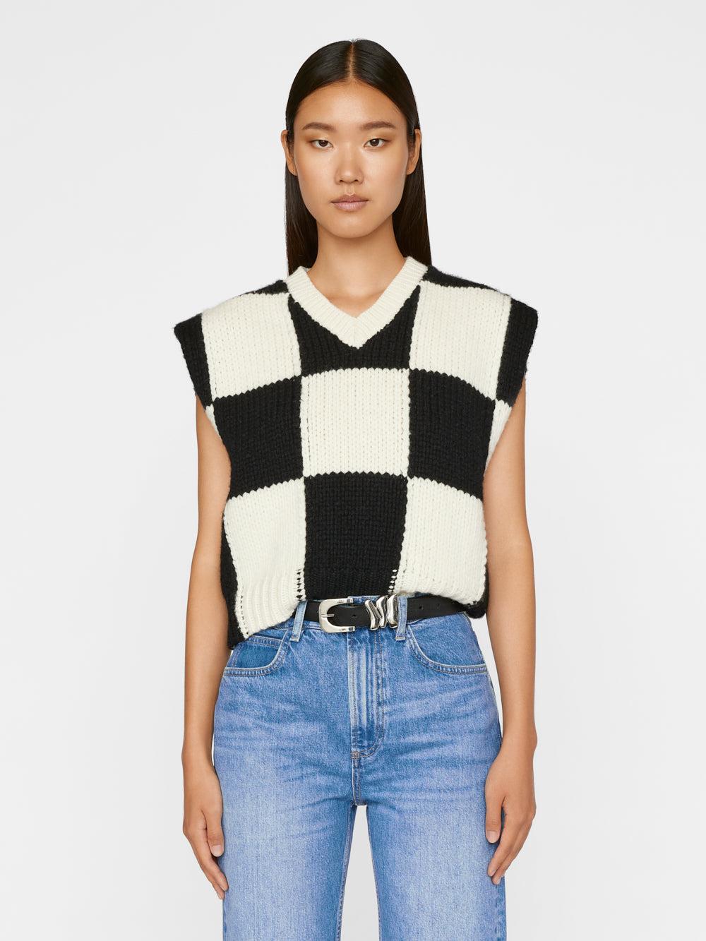 FRAME Cropped Checkered Vest in Blue | Lyst